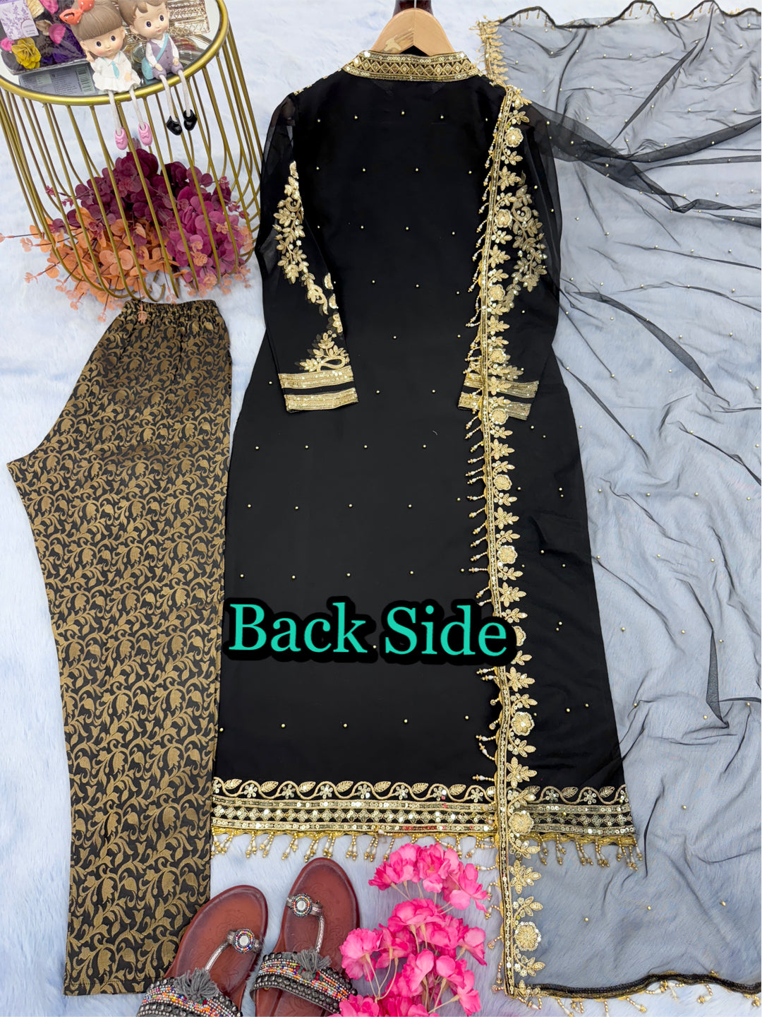 डिज़ाइनर पार्टी वियर लुक टॉप बॉटम और दुपट्टा सेट