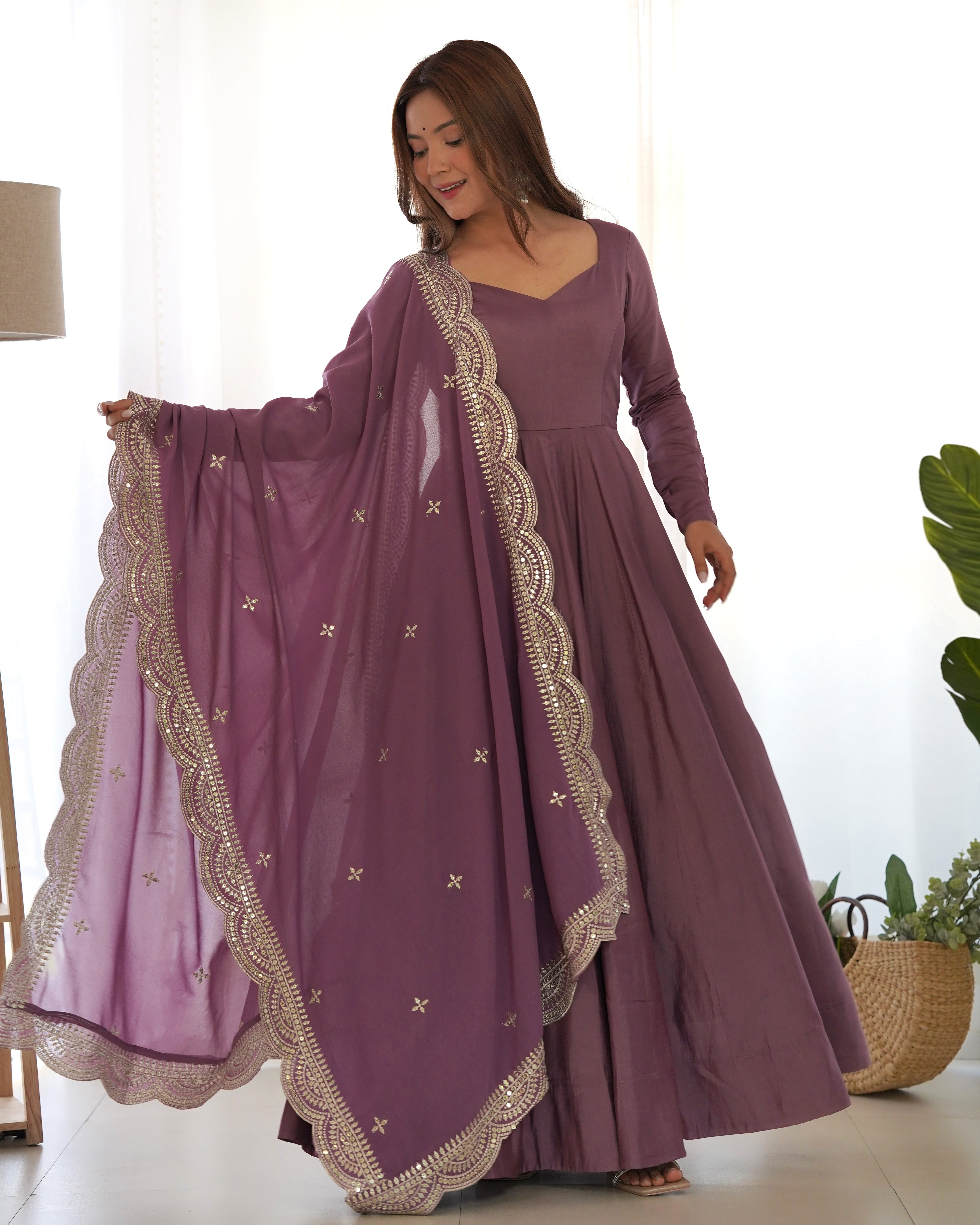 Party Wear Beautiful Anarkali Gown, Pent And Dupatta