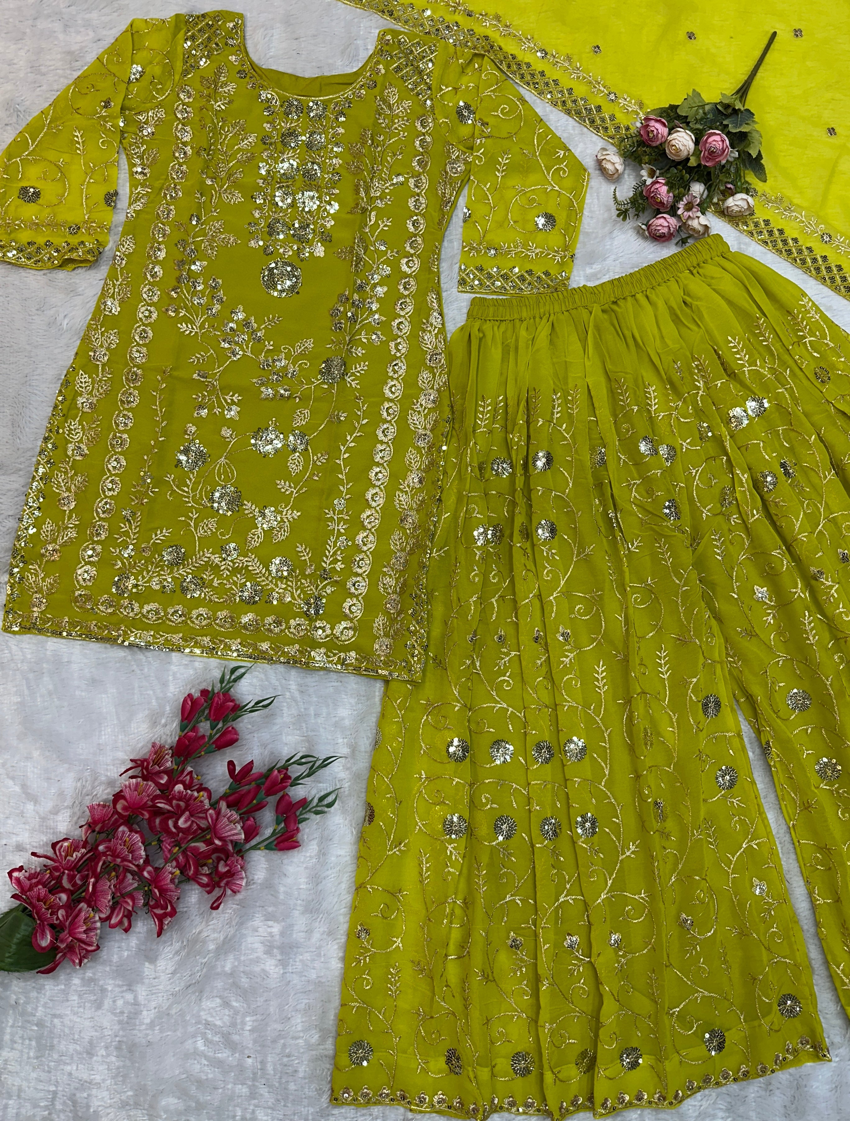 Beautiful Party Wear Top Bottom And Dupatta