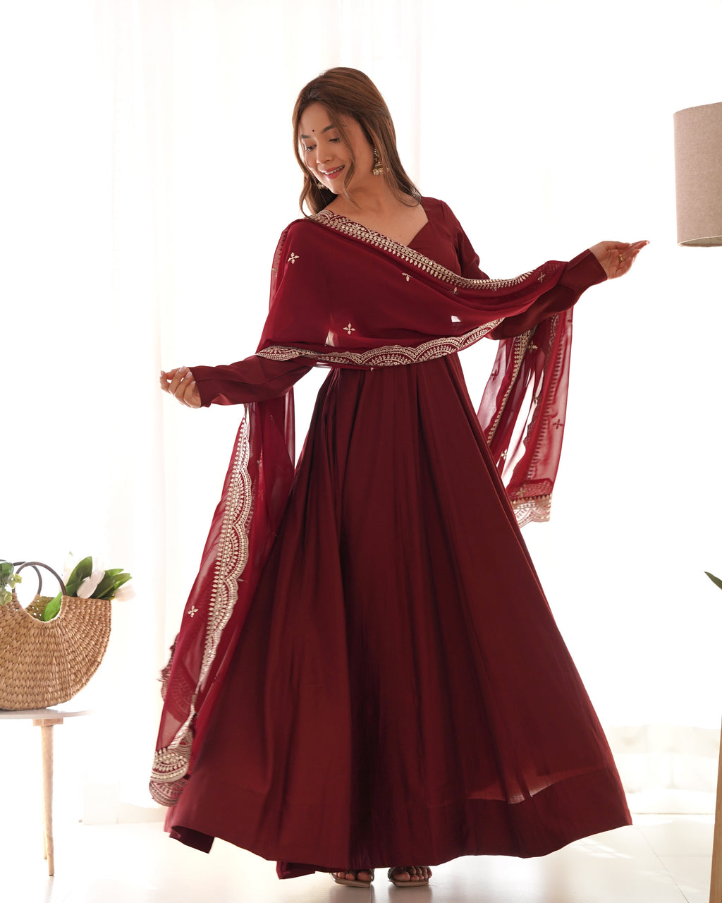 Party Wear Beautiful Anarkali Gown, Pent And Dupatta