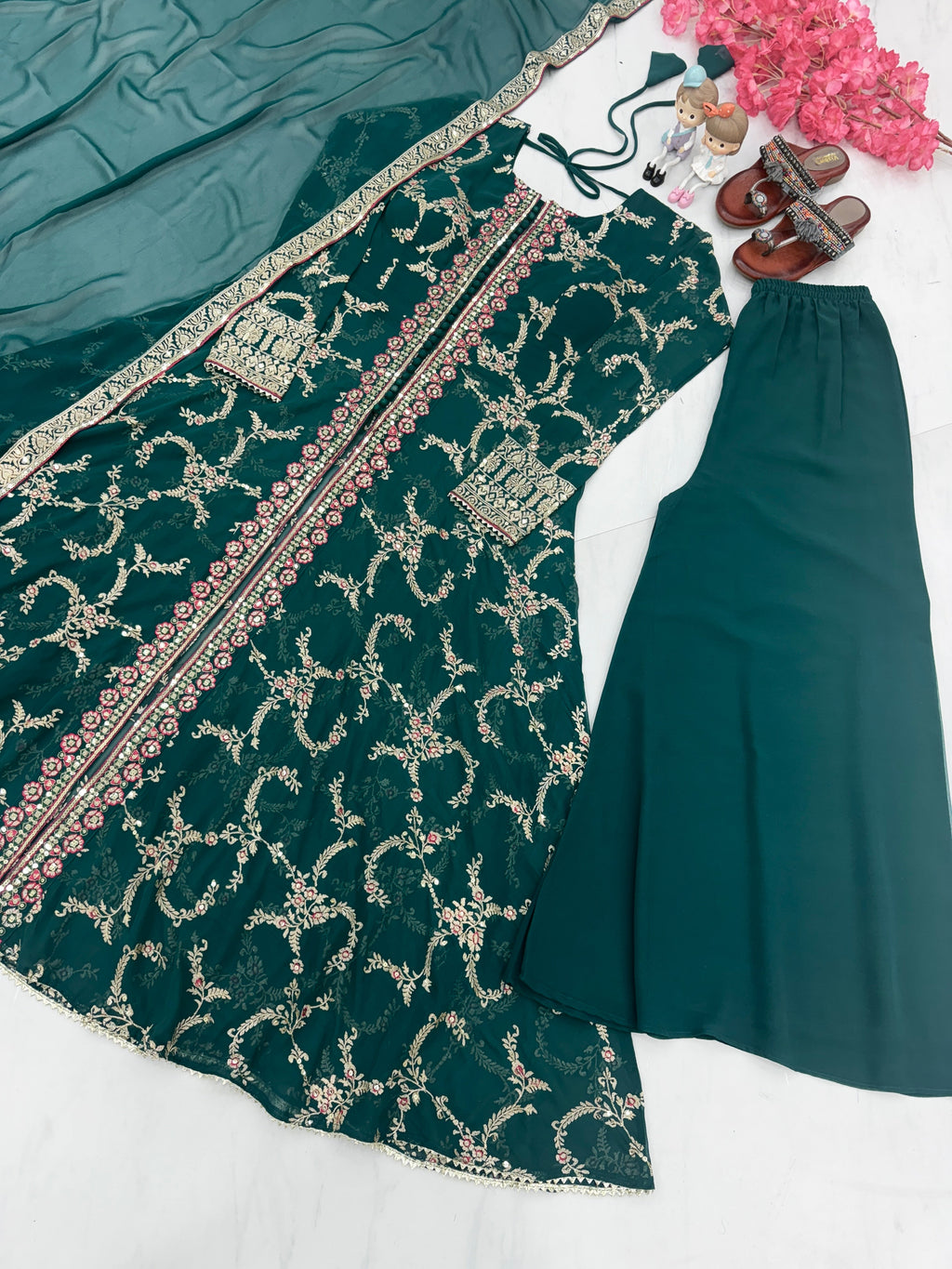 Party Wear Look Fancy Gown, Dupatta & Plazzo Set