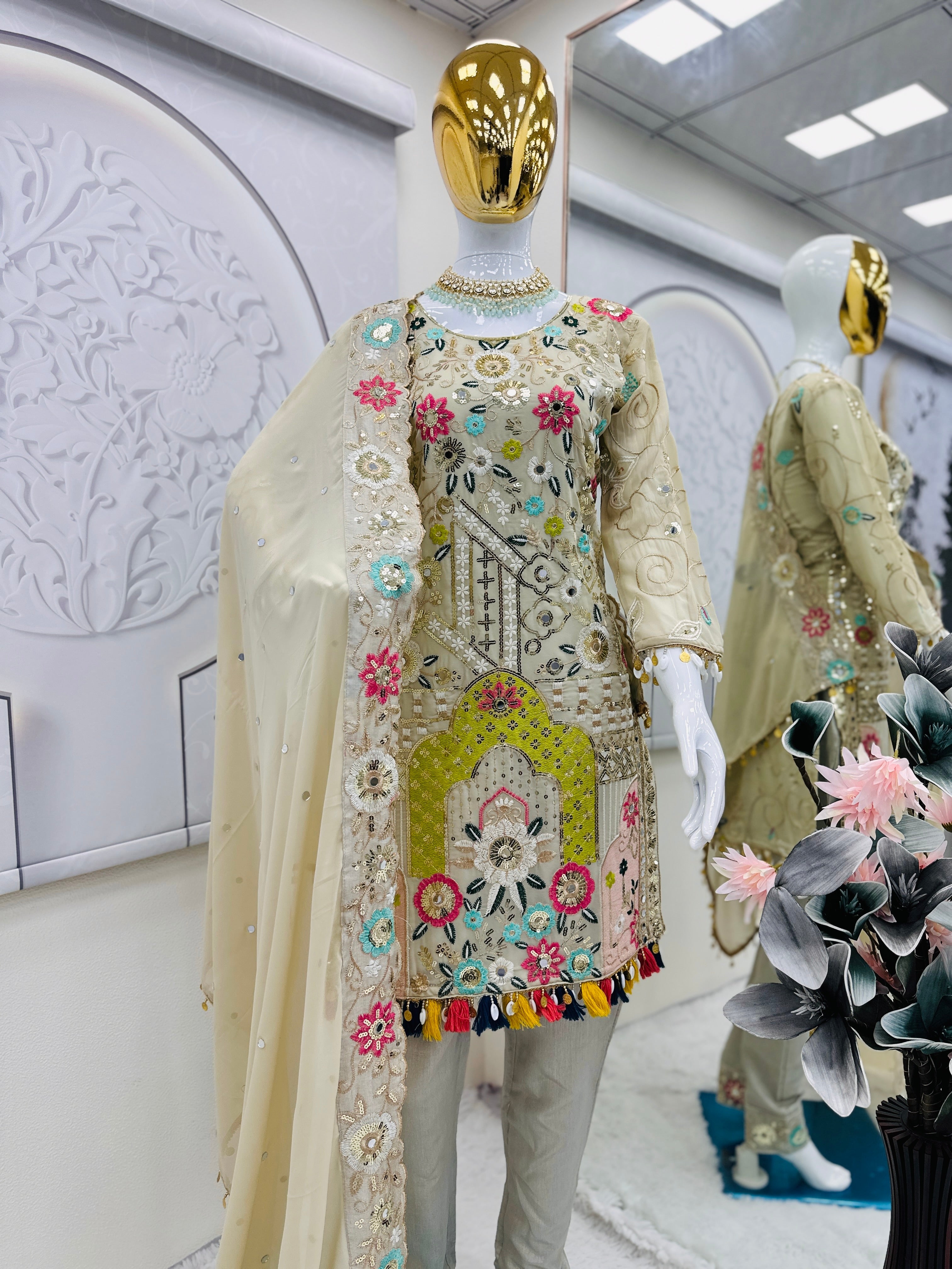 डिज़ाइनर पार्टी वियर लुक टॉप और बॉटम दुपट्टे के साथ