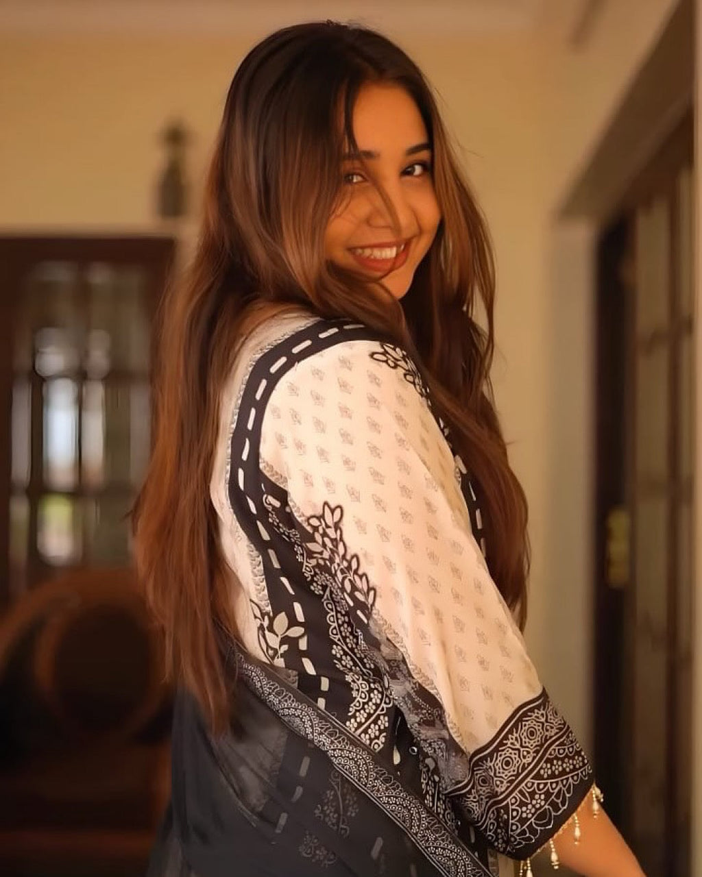 Beautiful Suit Set With Digital Print With Real Mirror Hand Work