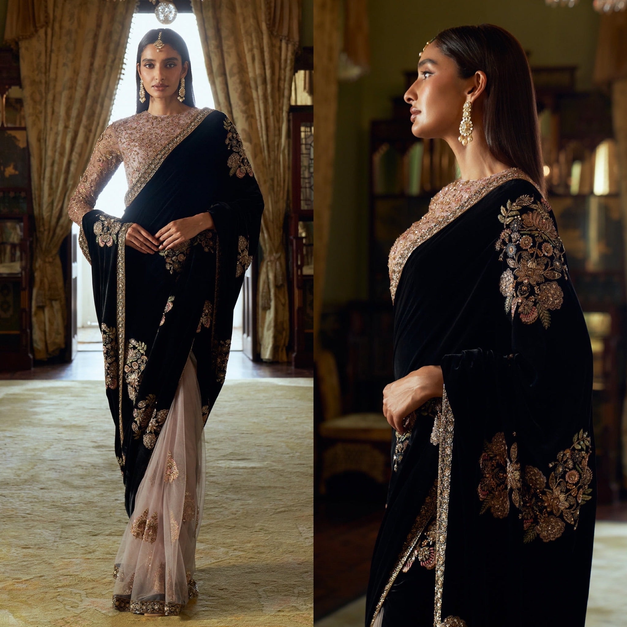 Party Wear Beautiful Saree With Sequence & Thread Work