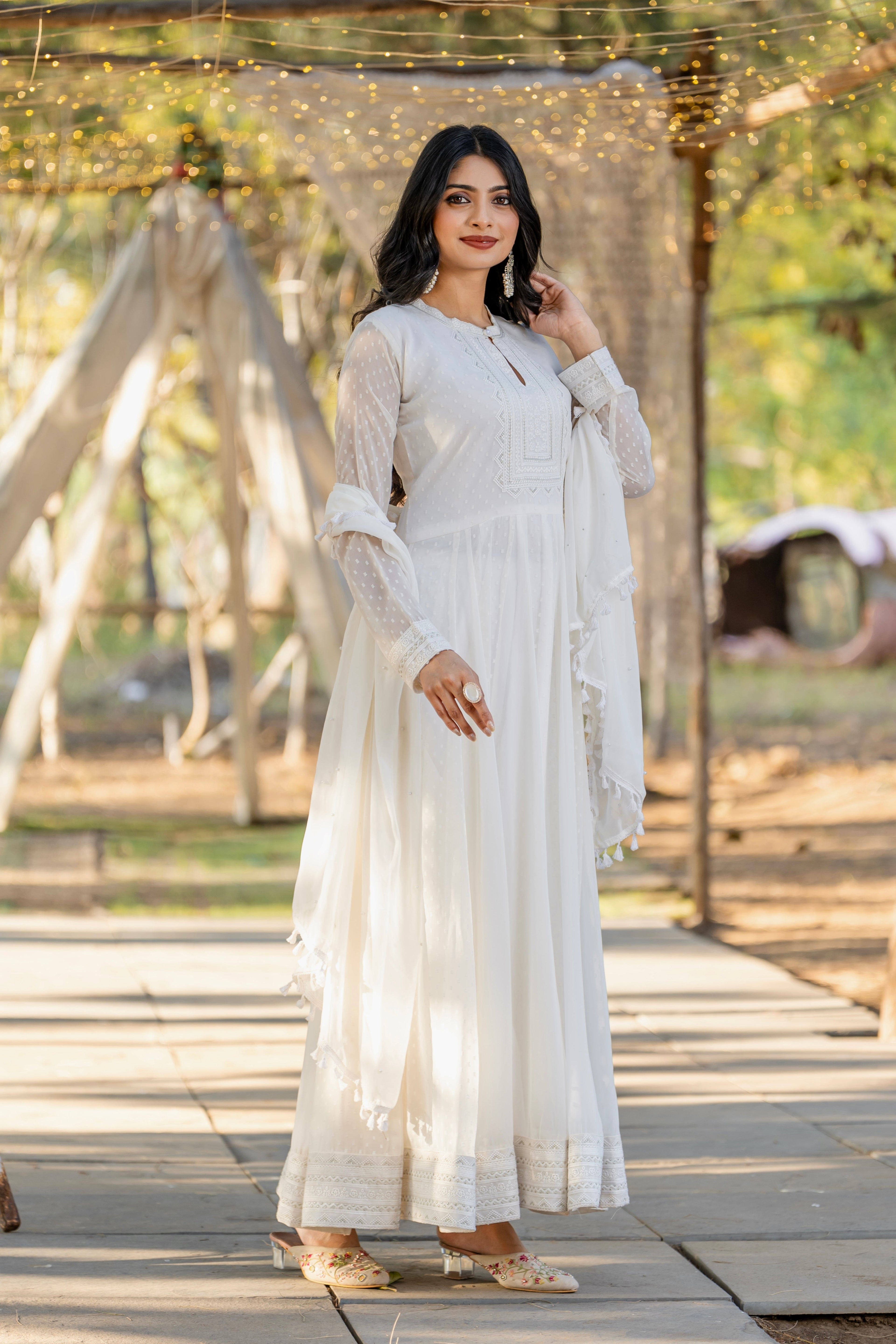 Party Wear Look Fancy Anarkali Gown, Dupatta & Bottom Set