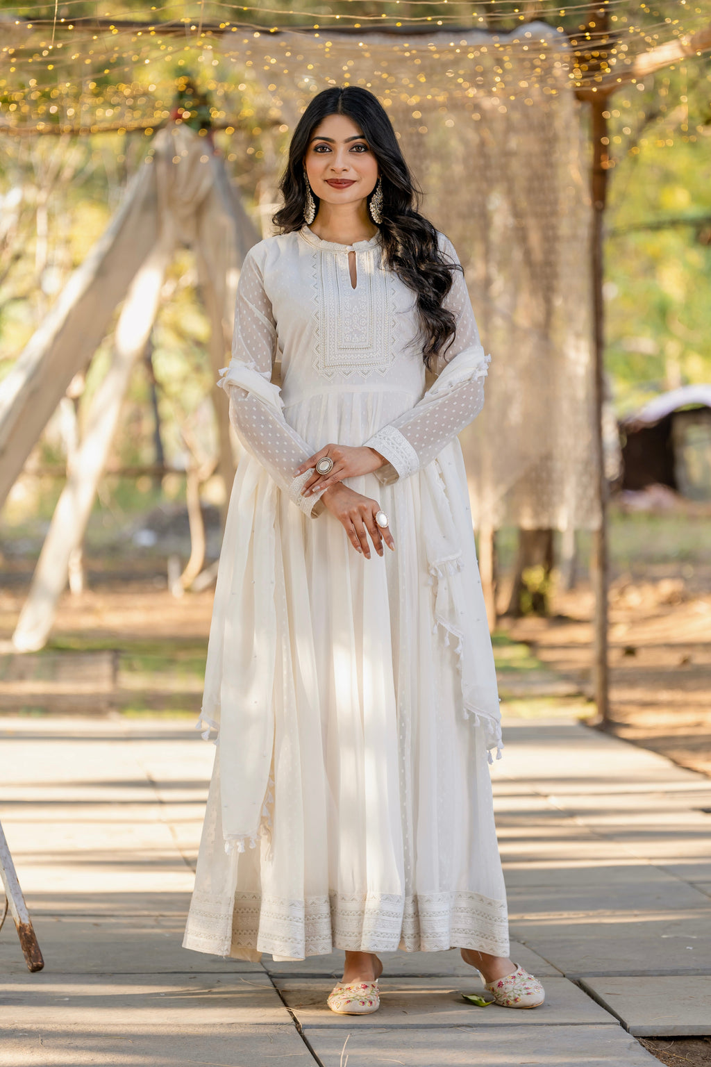 Party Wear Look Fancy Anarkali Gown, Dupatta & Bottom Set
