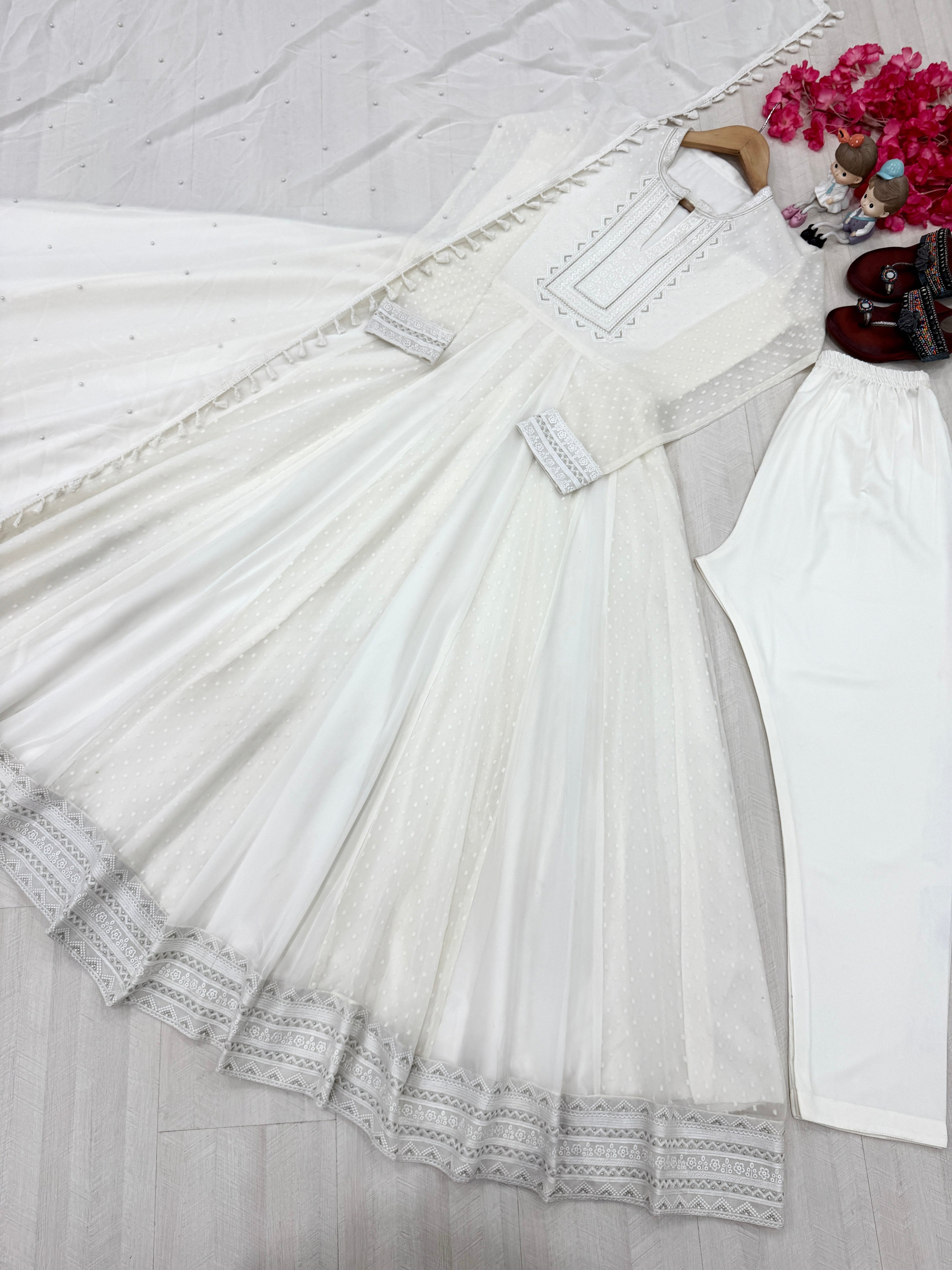 Party Wear Look Fancy Anarkali Gown, Dupatta & Bottom Set