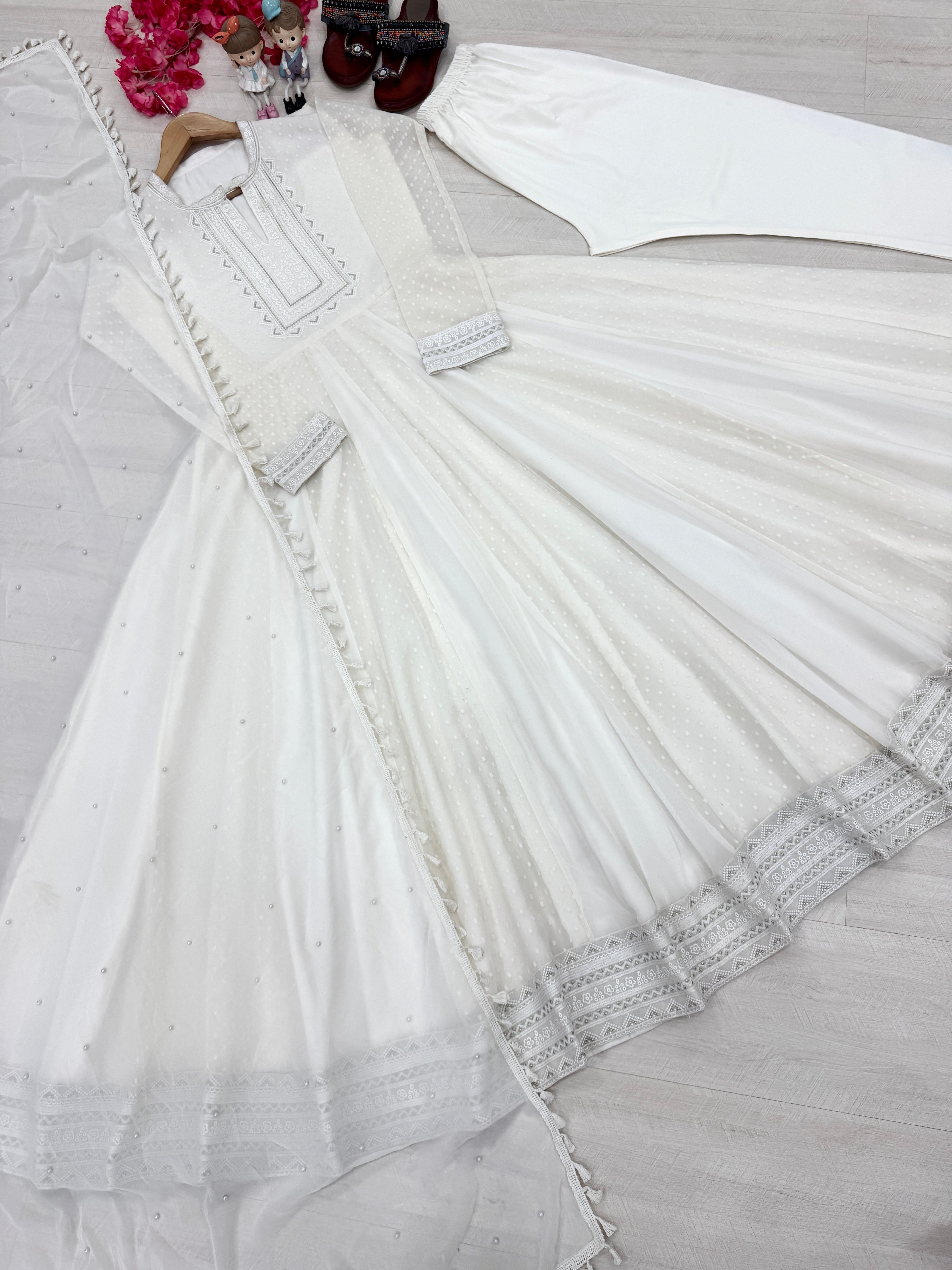 Party Wear Look Fancy Anarkali Gown, Dupatta & Bottom Set