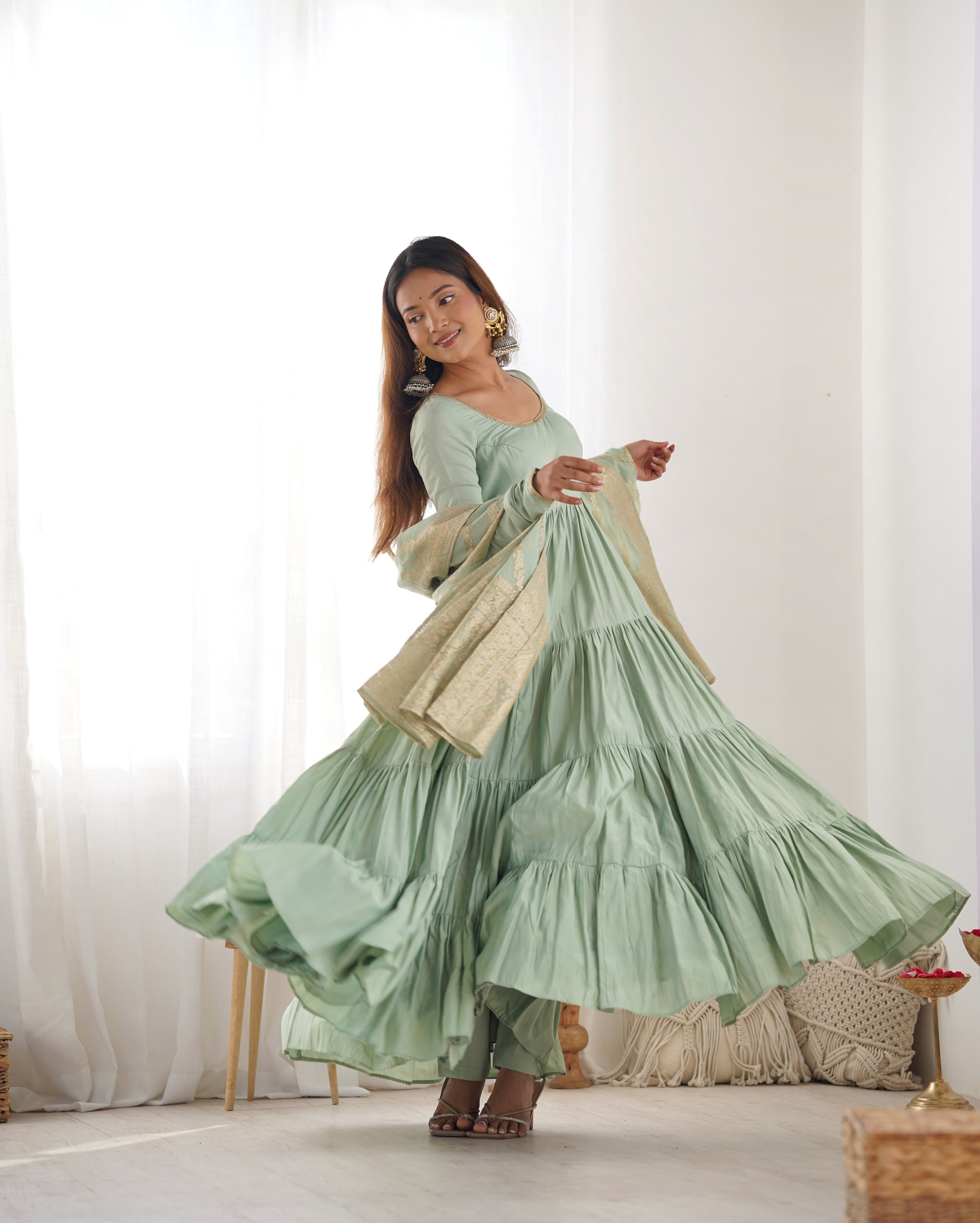Party Wear Designer Anarkali Gown, Pent And Dupatta