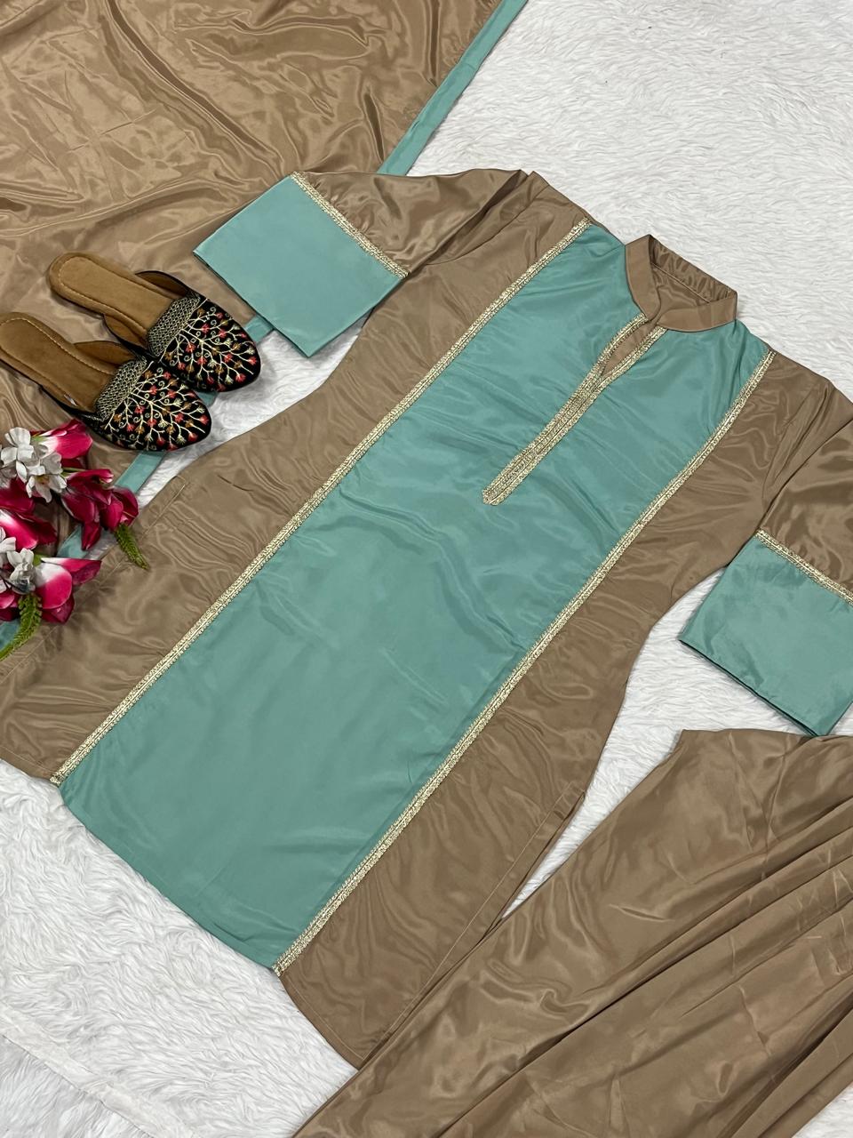 पार्टी वियर डिज़ाइनर टॉप प्लाज़ो और दुपट्टा
