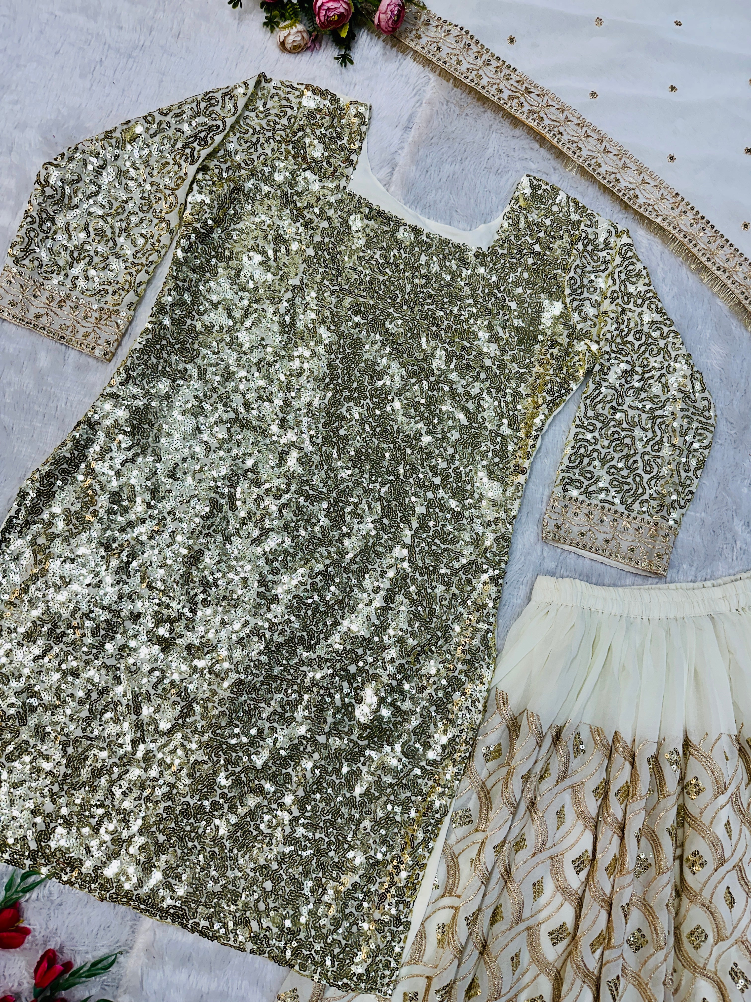 Beautiful Party Wear Top Plazzo And Dupatta With Embroidery Work