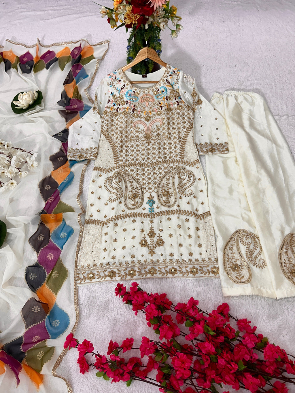 पार्टी वियर डिज़ाइनर टॉप-बॉटम और खूबसूरत दुपट्टा