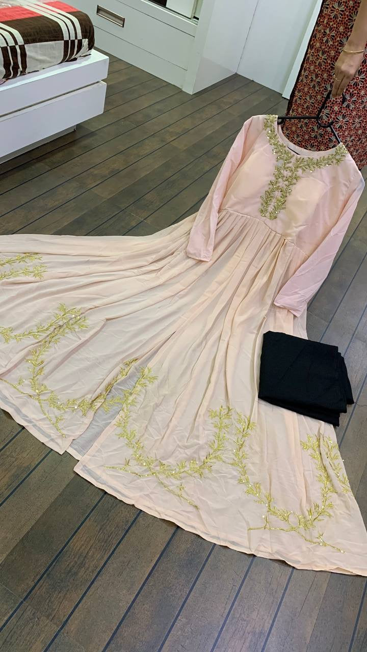 Party Wear Designer Gown & Pent With Sequence & Zari Work