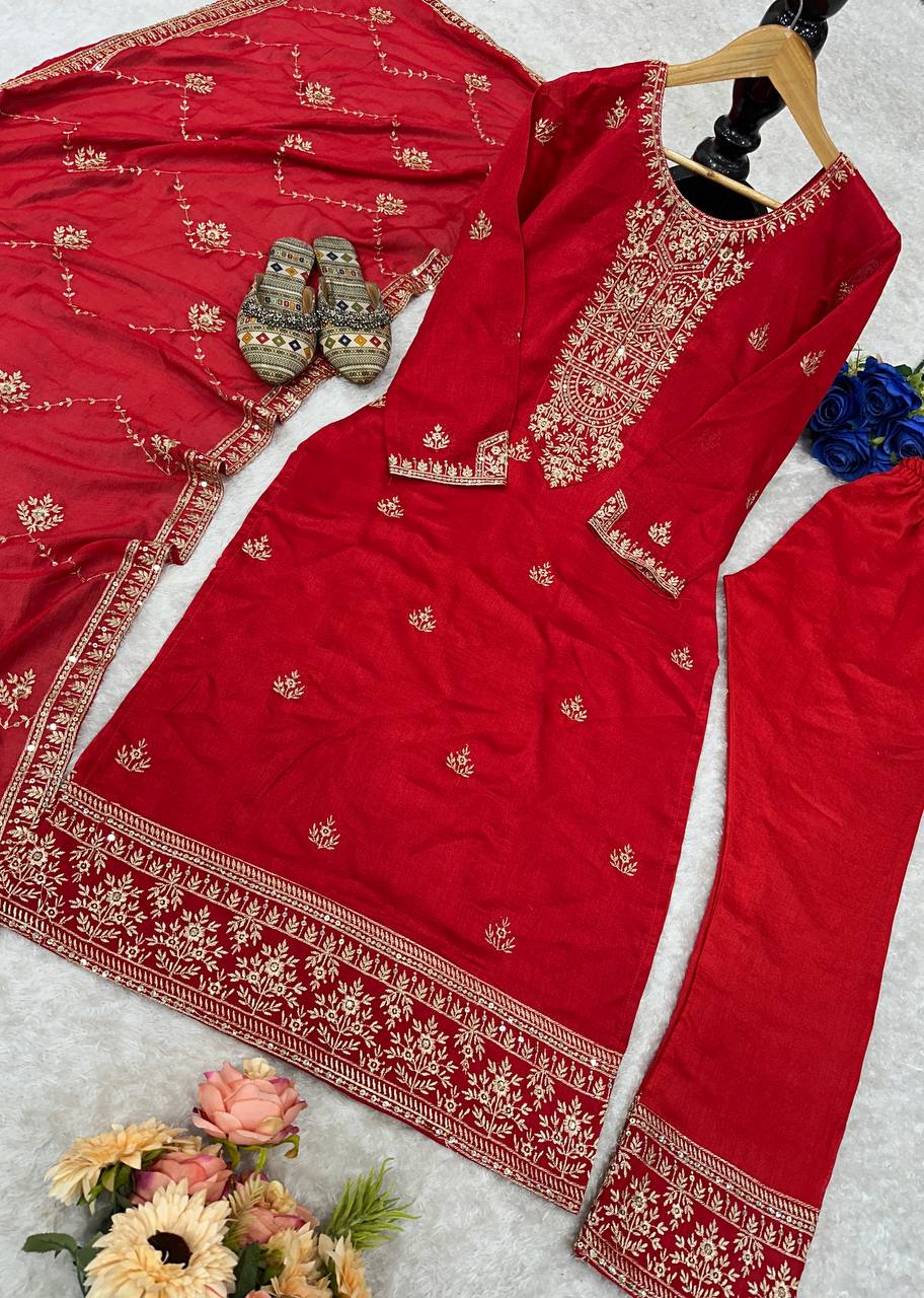 Beautiful Party Wear Top And Plazzo With Dupatta