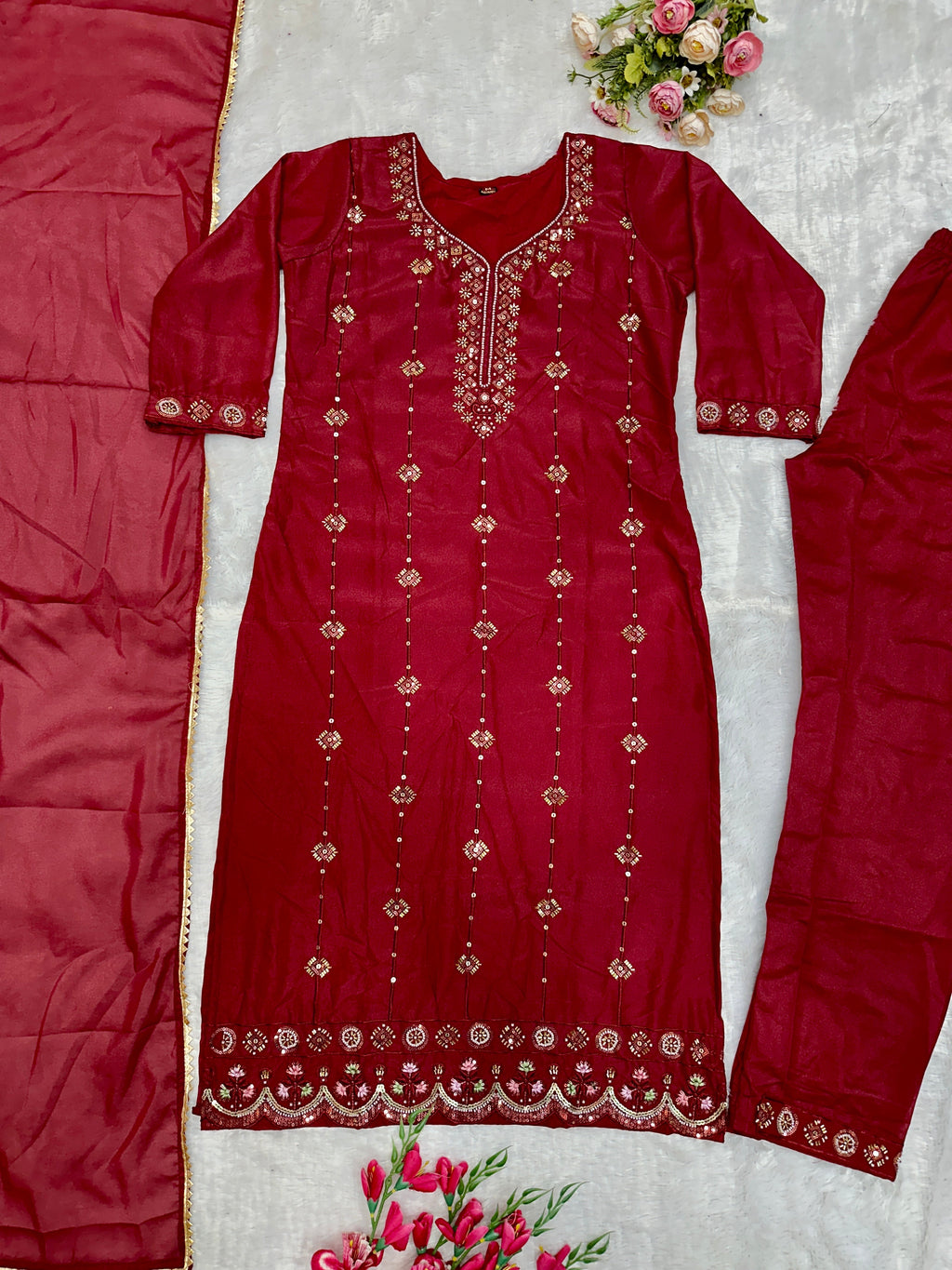 Beautiful Party Wear Top Bottom And Dupatta