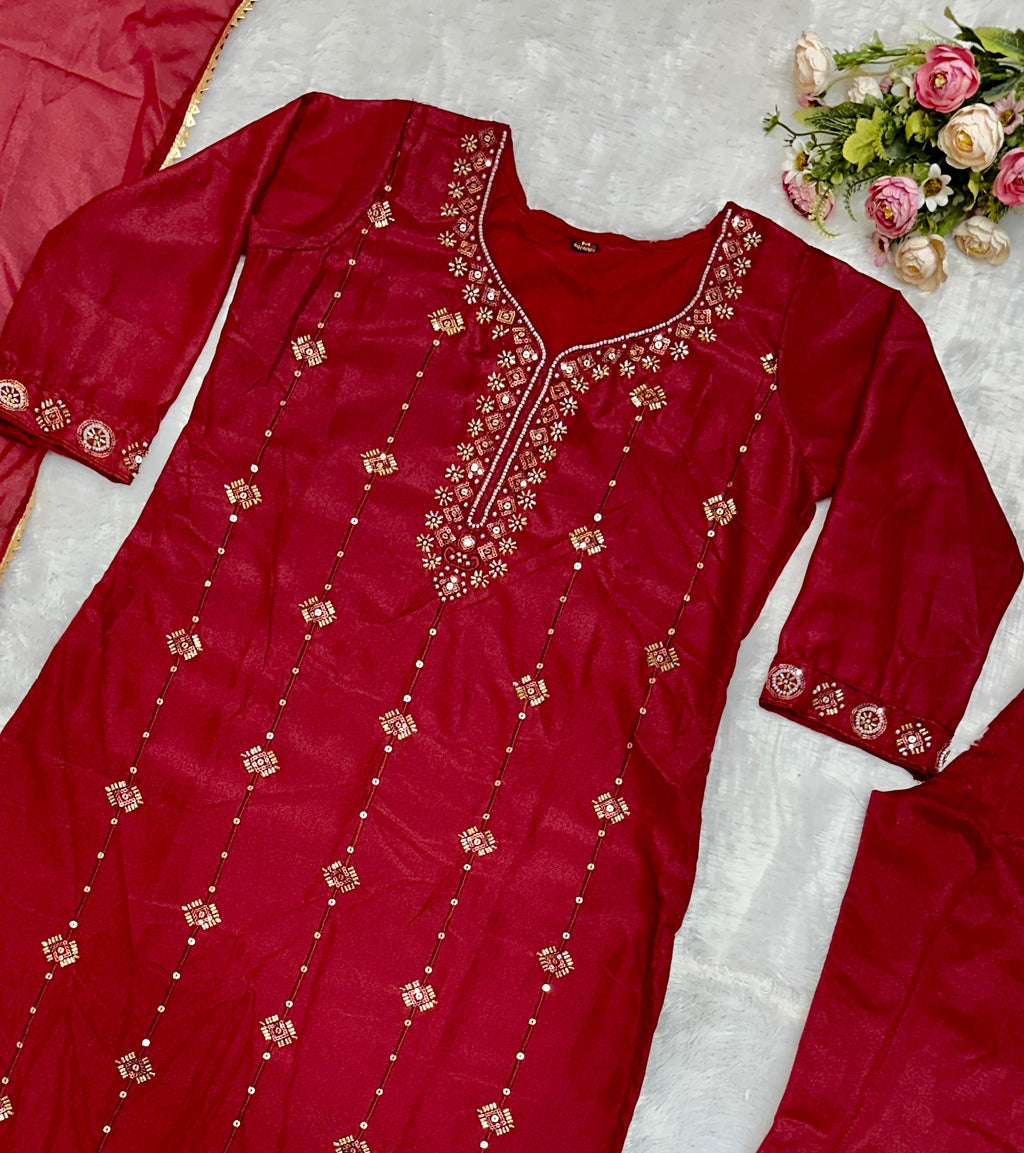 Beautiful Party Wear Top Bottom And Dupatta