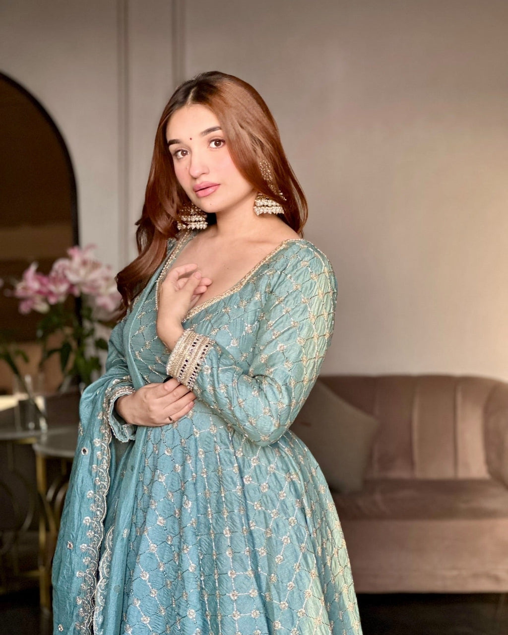 Party Wear Gown-Bottom And Dupatta With Embroidery Sequence Work