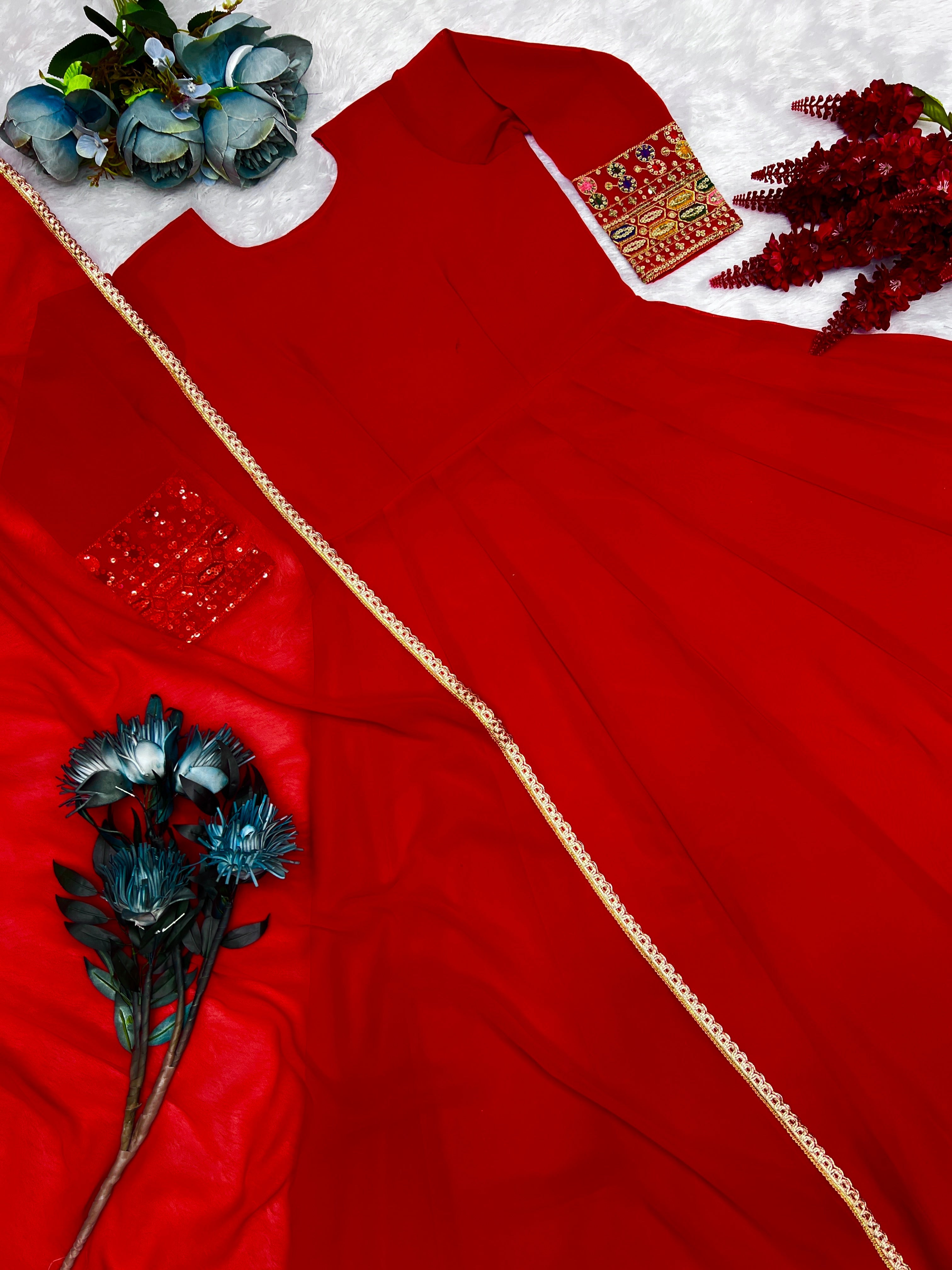 Designer Party Wear Gown & Dupatta With Embroidery And Sequins Work