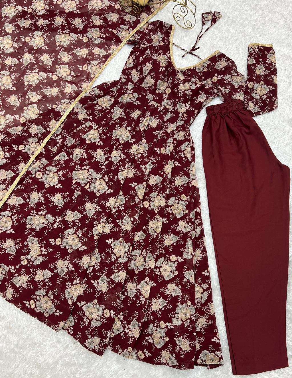 Beautiful Party Wear Anarkali Gown Pent And Dupatta