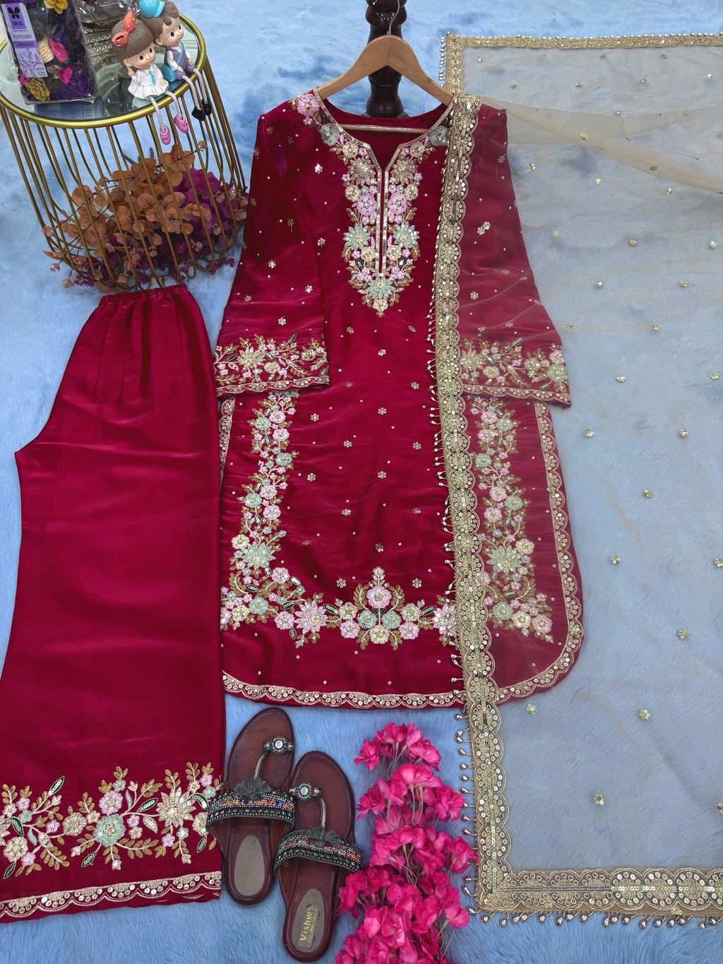 डिज़ाइनर पार्टी वियर लुक टॉप प्लाज़ो और खूबसूरत दुपट्टा