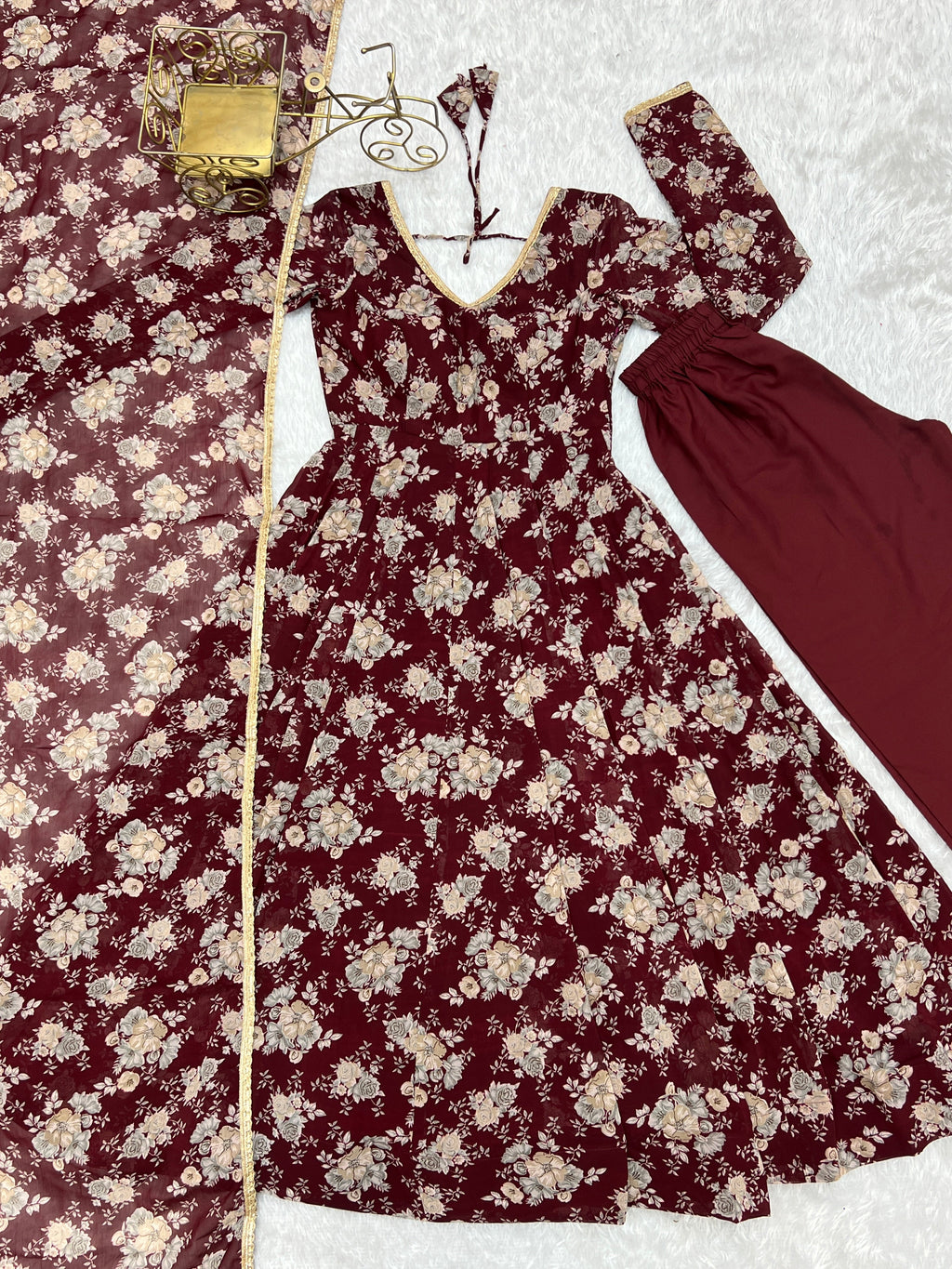 Beautiful Party Wear Anarkali Gown Pent And Dupatta
