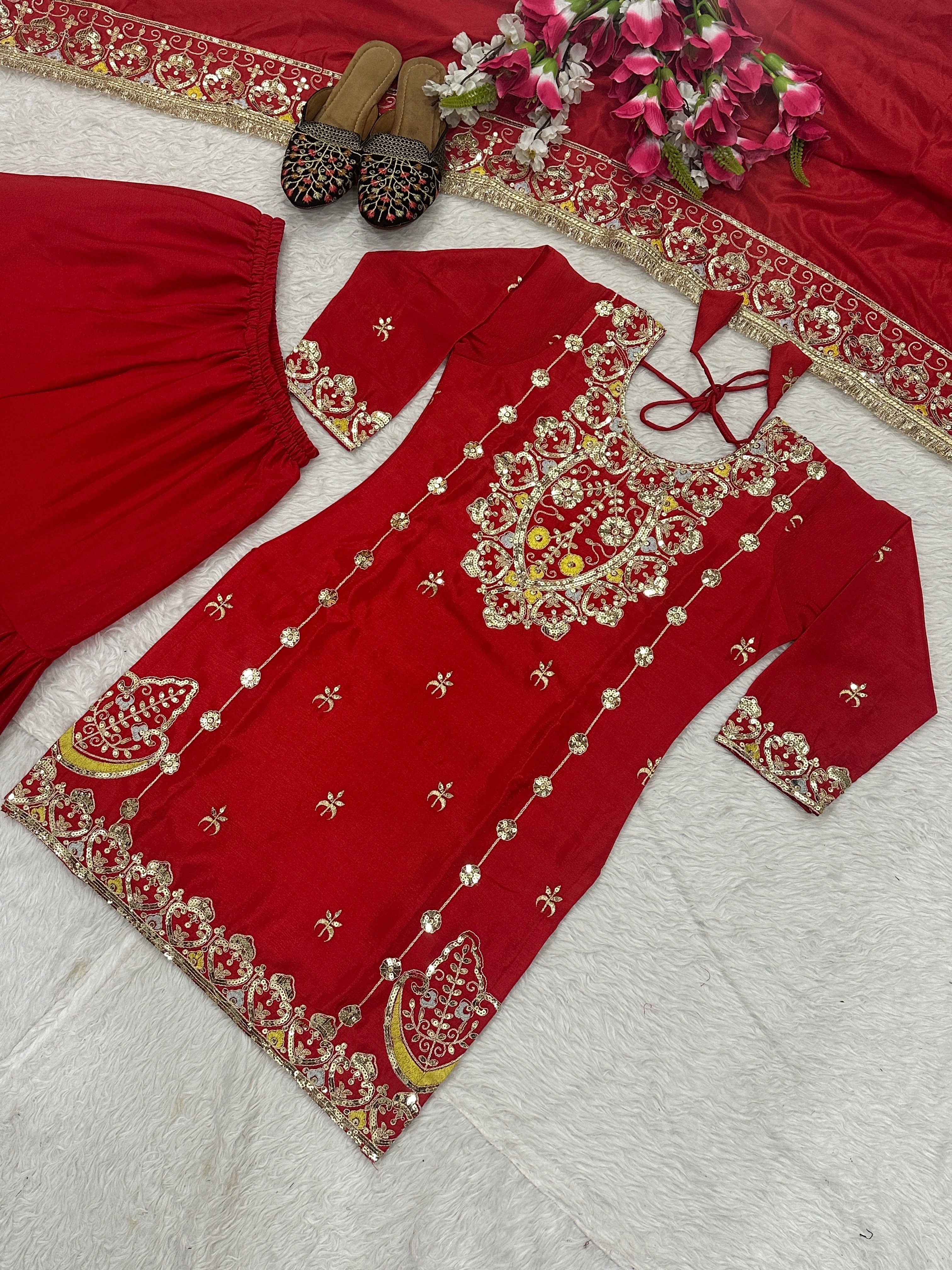 Beautiful Suit Set With Embroidery Work With Fancy Borders Less Work