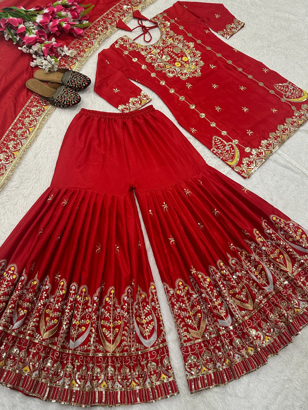 Beautiful Suit Set With Embroidery Work With Fancy Borders Less Work