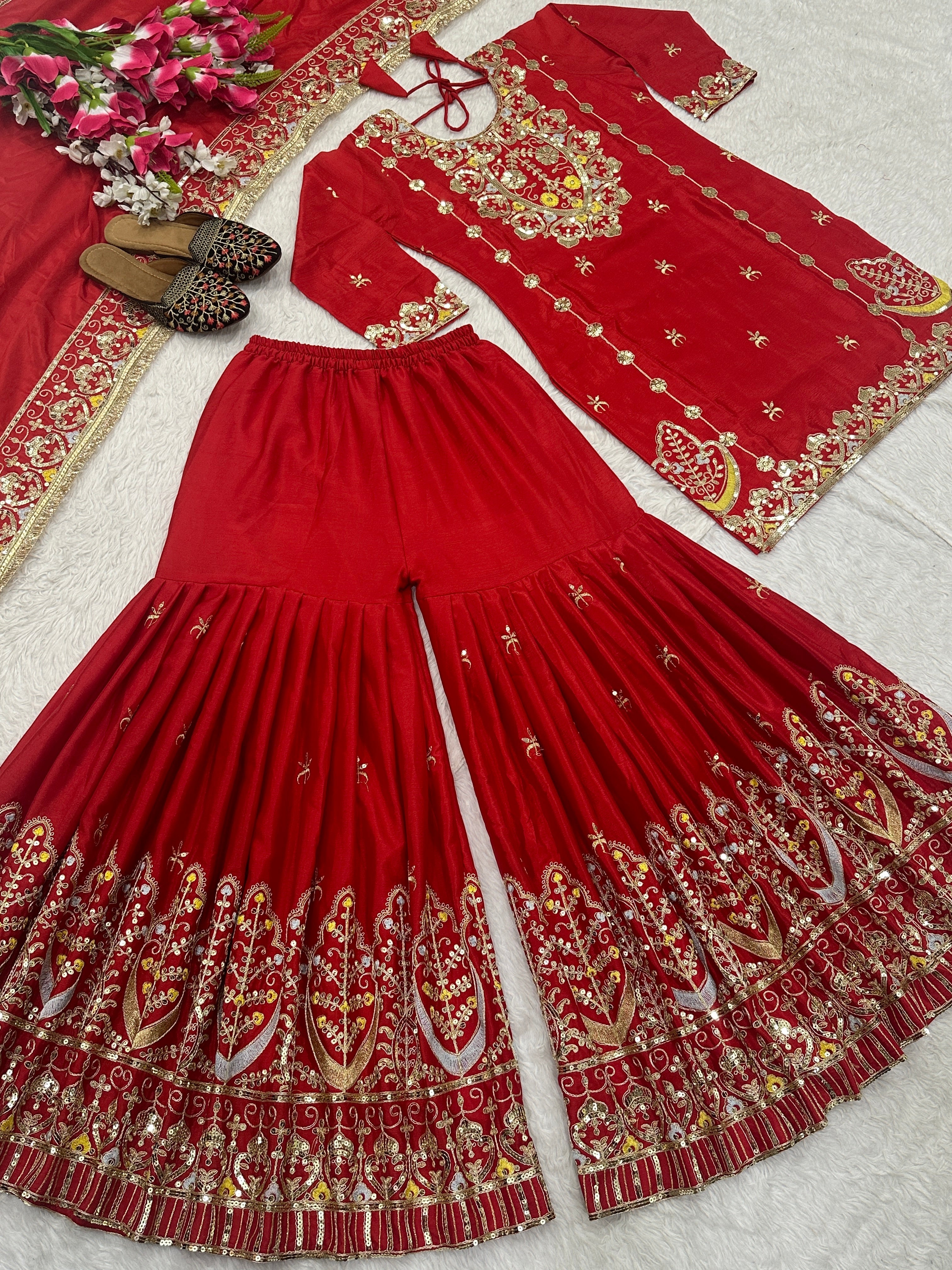 Beautiful Suit Set With Embroidery Work With Fancy Borders Less Work
