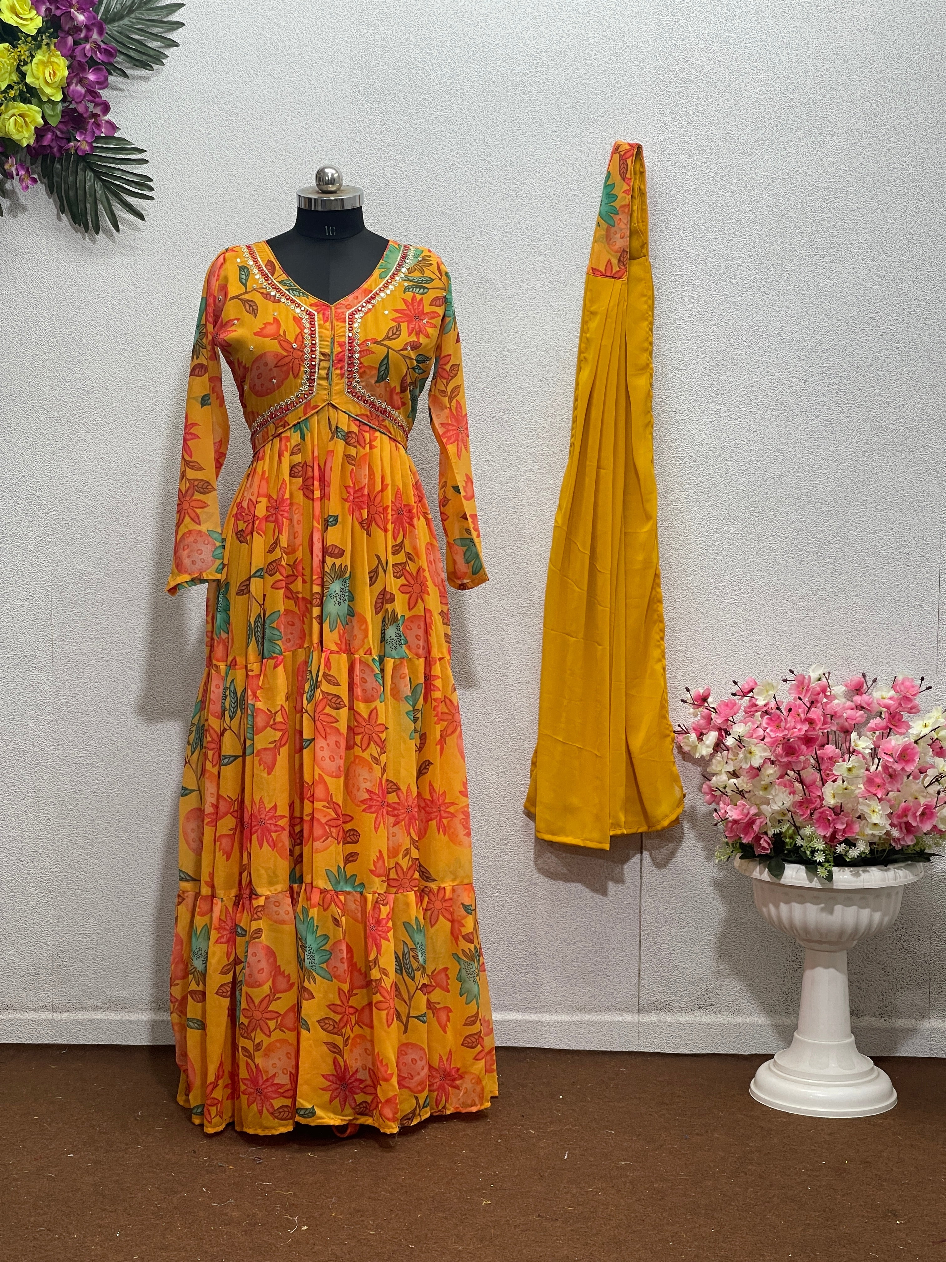 Designer Party Wear Gown And Dupatta With Digital Print