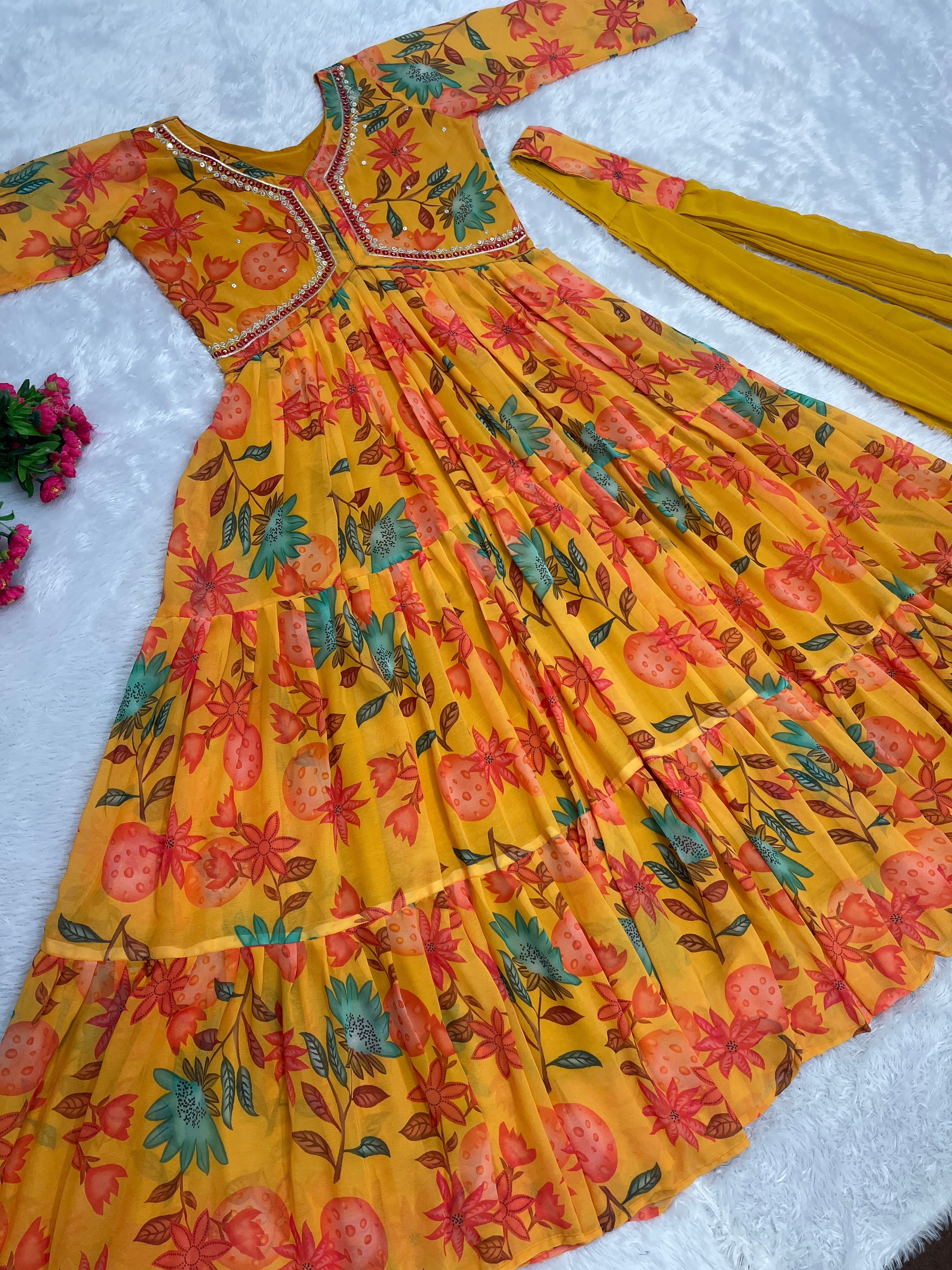 Designer Party Wear Gown And Dupatta With Digital Print