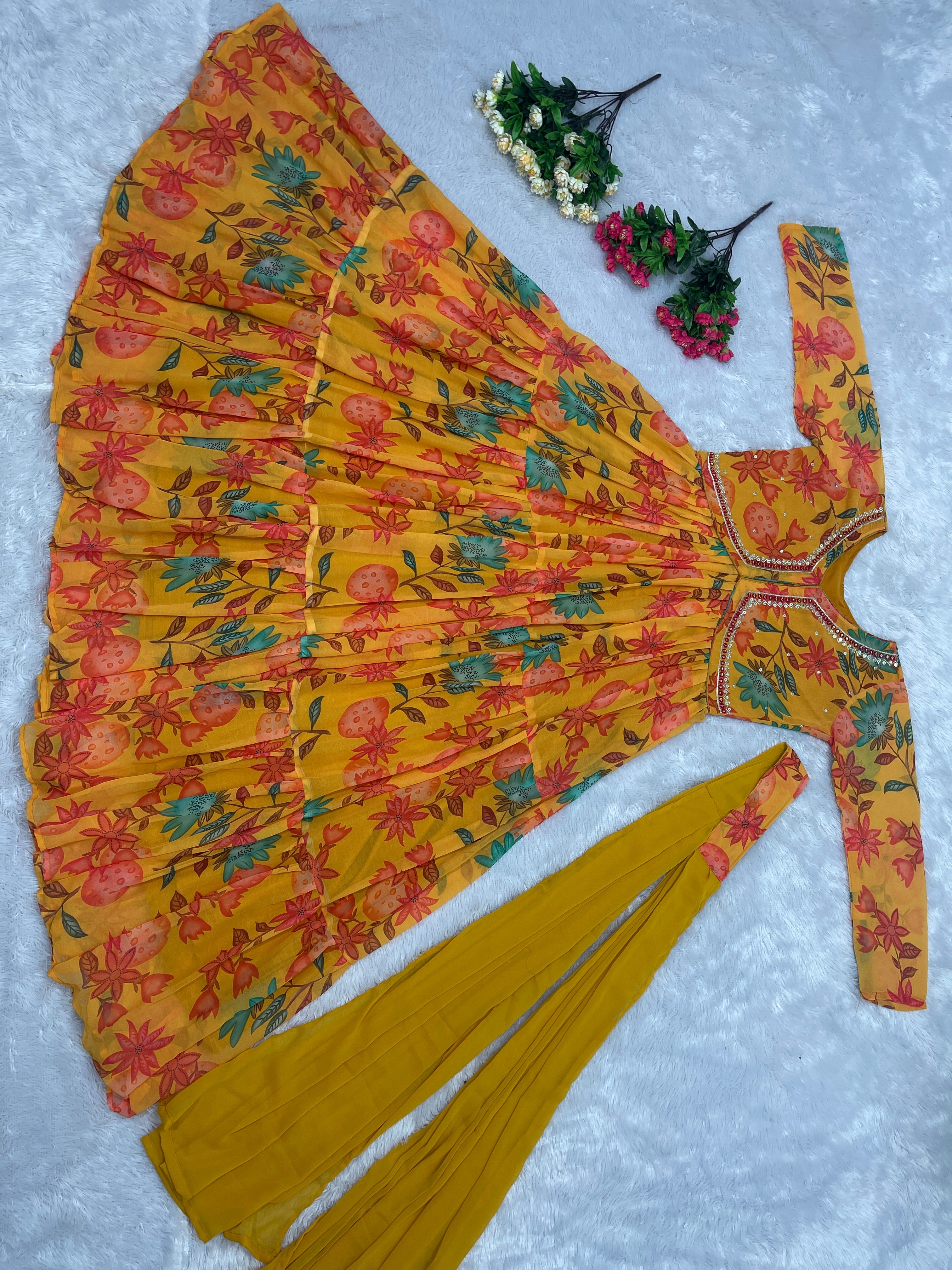 Designer Party Wear Gown And Dupatta With Digital Print