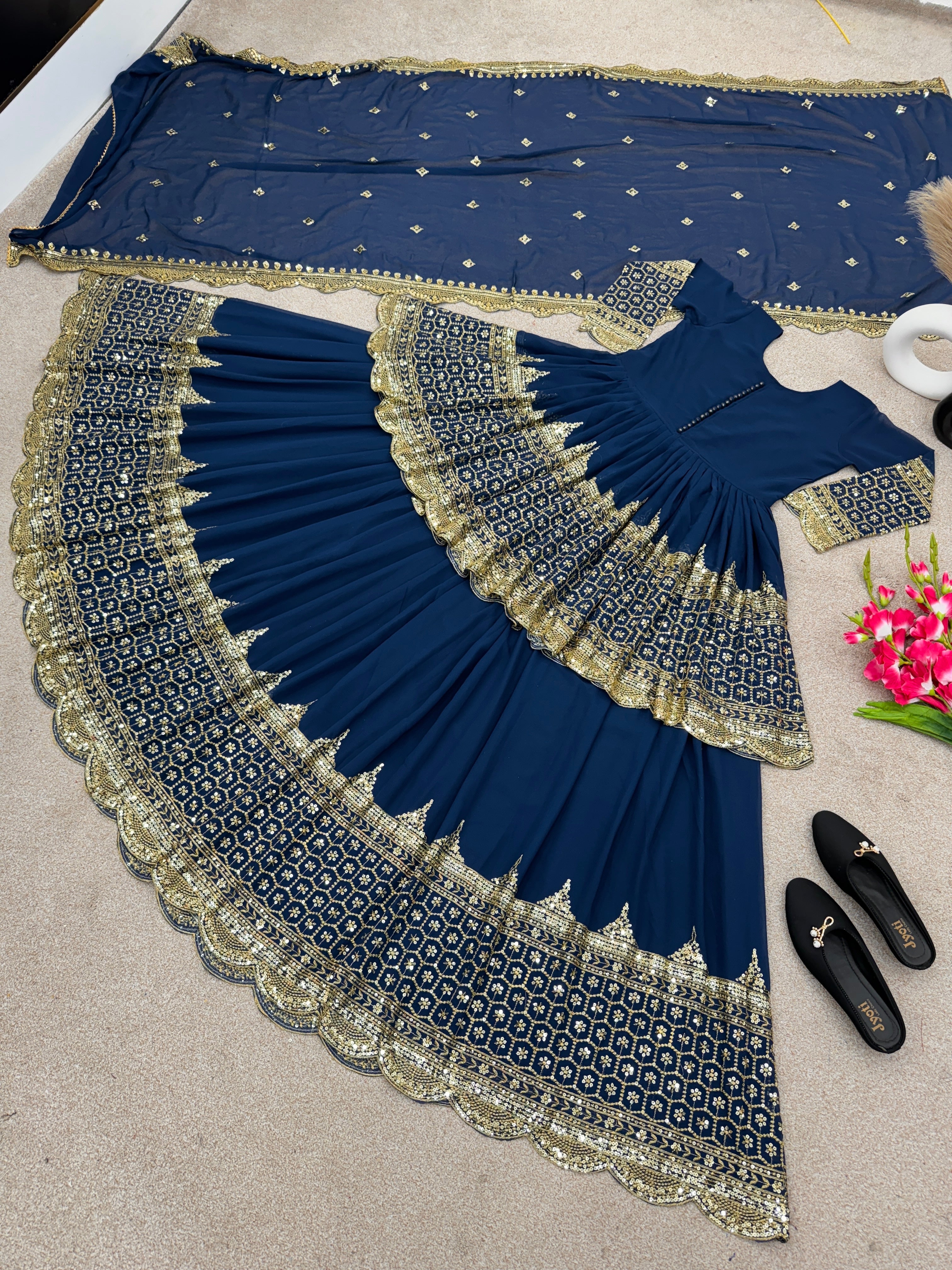 Beautiful Party Wear Top Lehenga And Dupatta With Embroidery Sequence Work