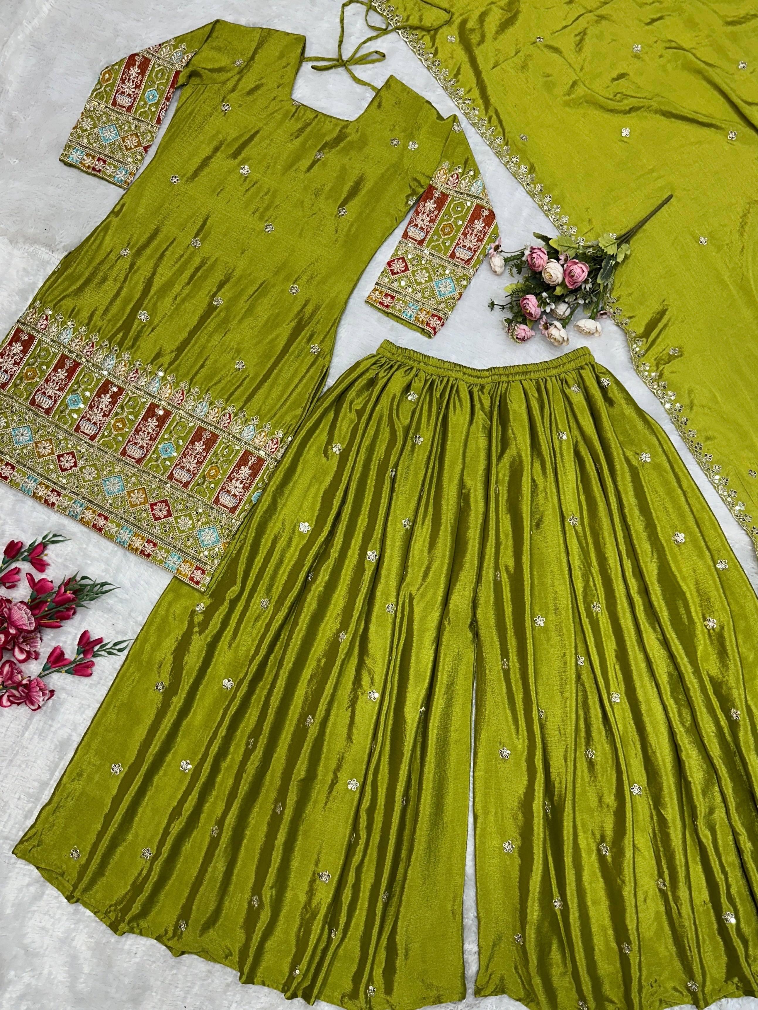 Beautiful Party Wear Top Plazzo And Dupatta