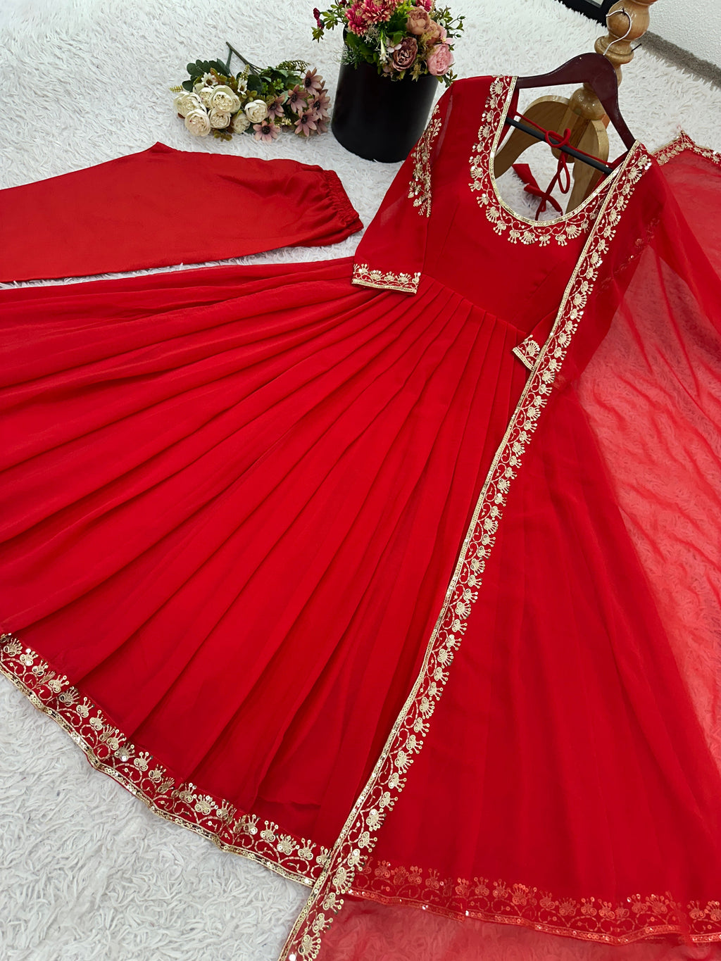 Designer Party Wear Look Top-Plazzo And Dupatta With Embroidery Work