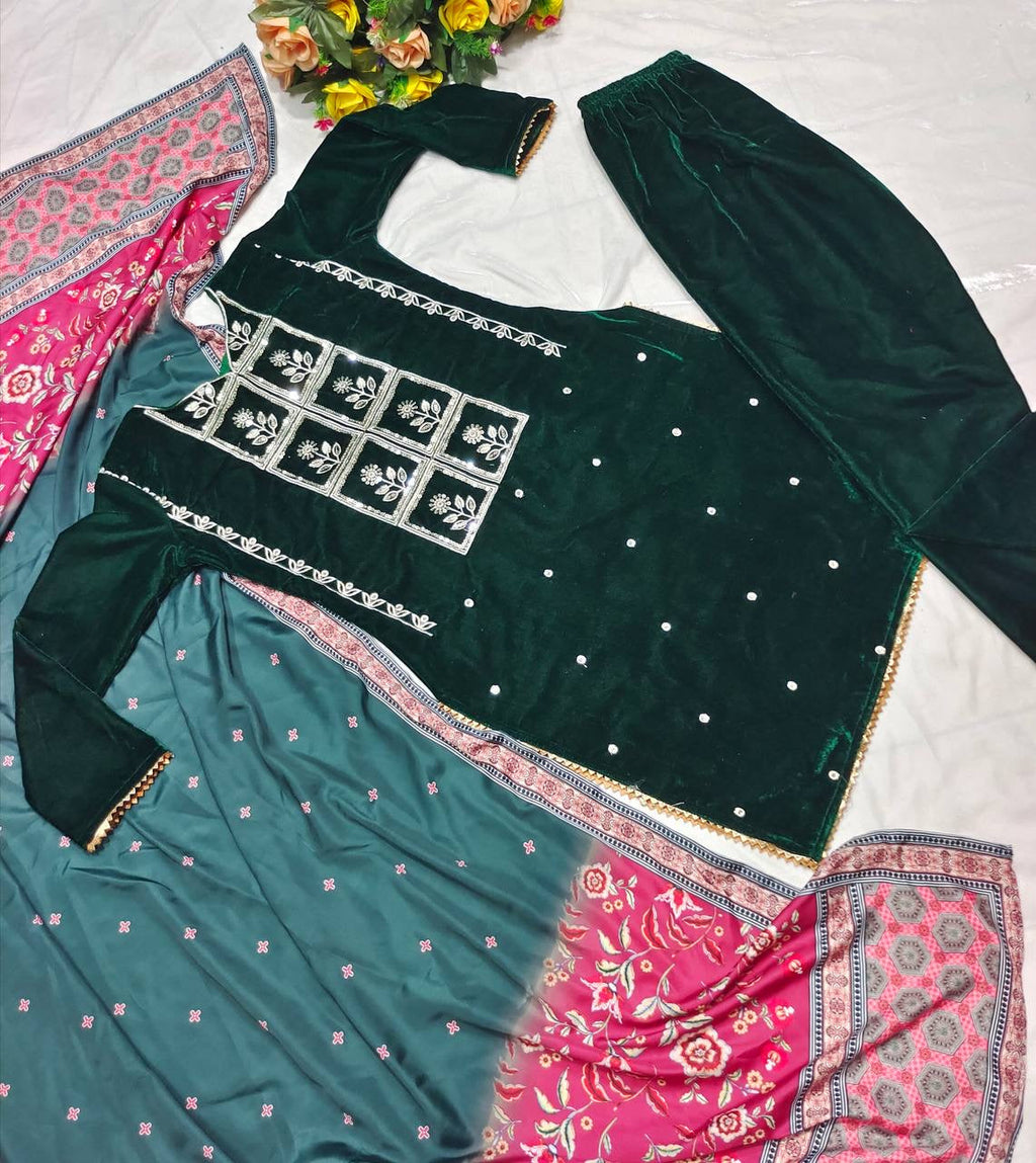 डिज़ाइनर पार्टी वियर वेलवेट सूट बॉटम और दुपट्टा