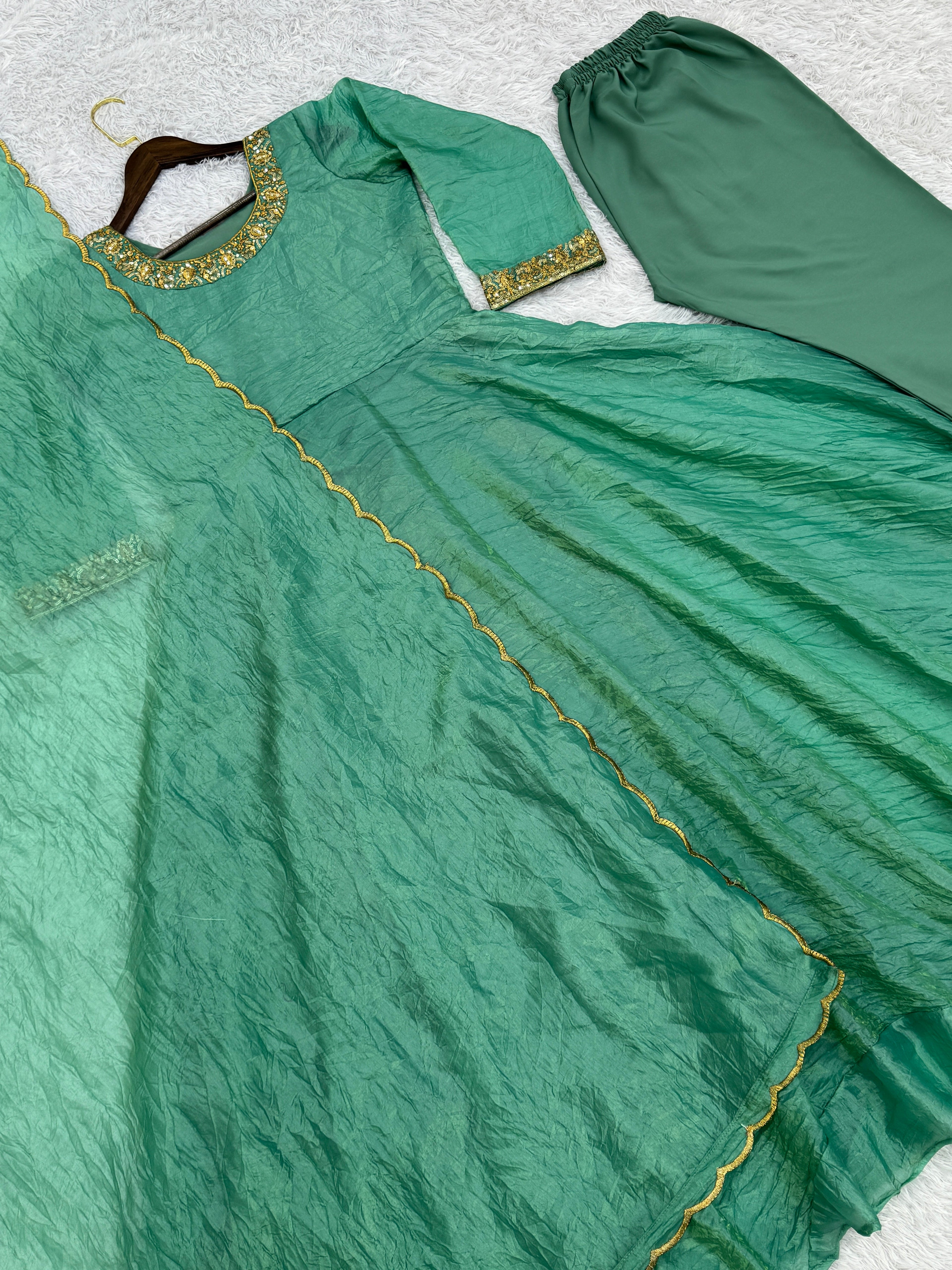 Party Wear Fancy Anarkali Gown - Pent With Dupatta