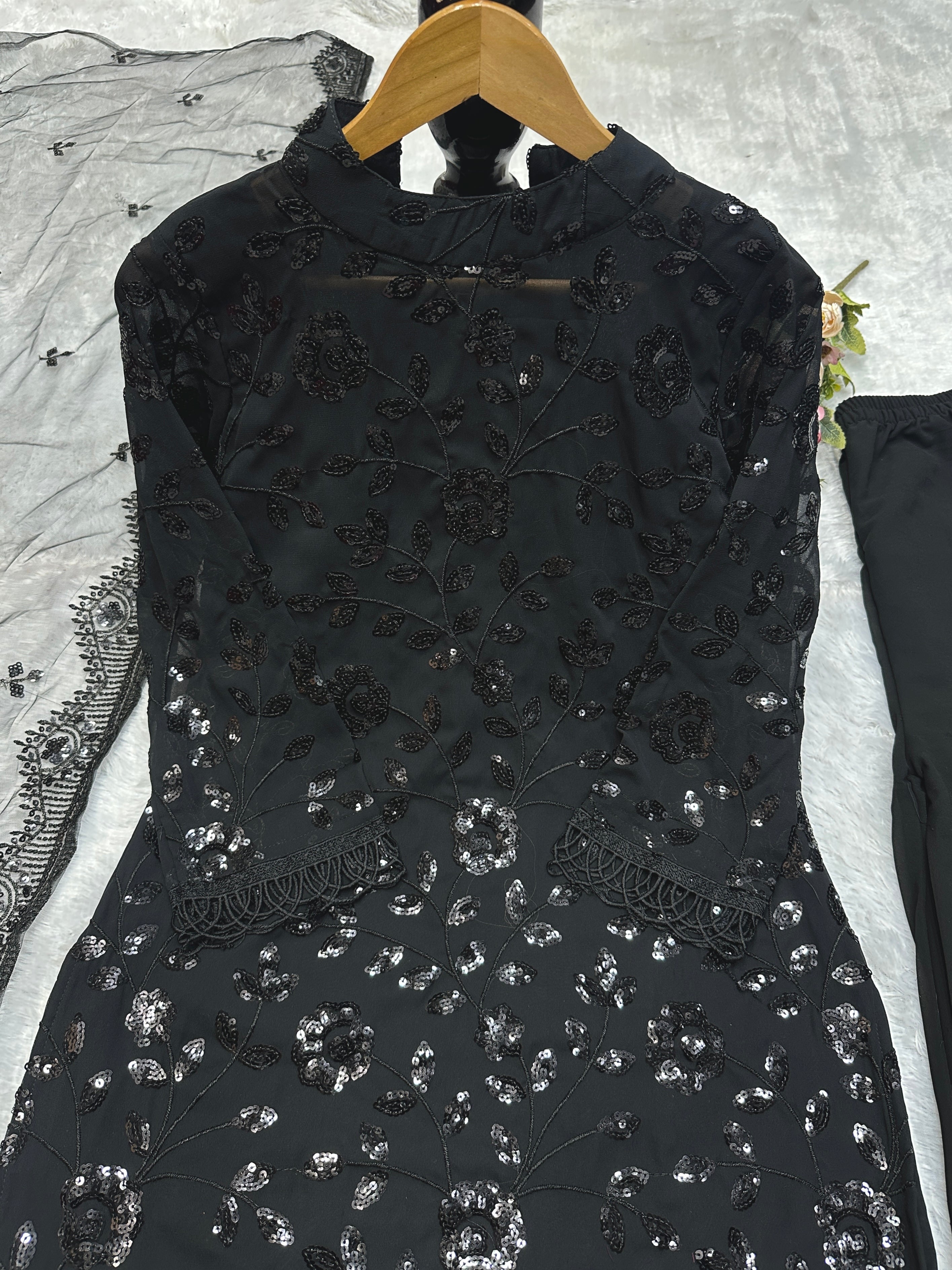 Designer Wear Top Bottom And Dupatta With Embroidery Work