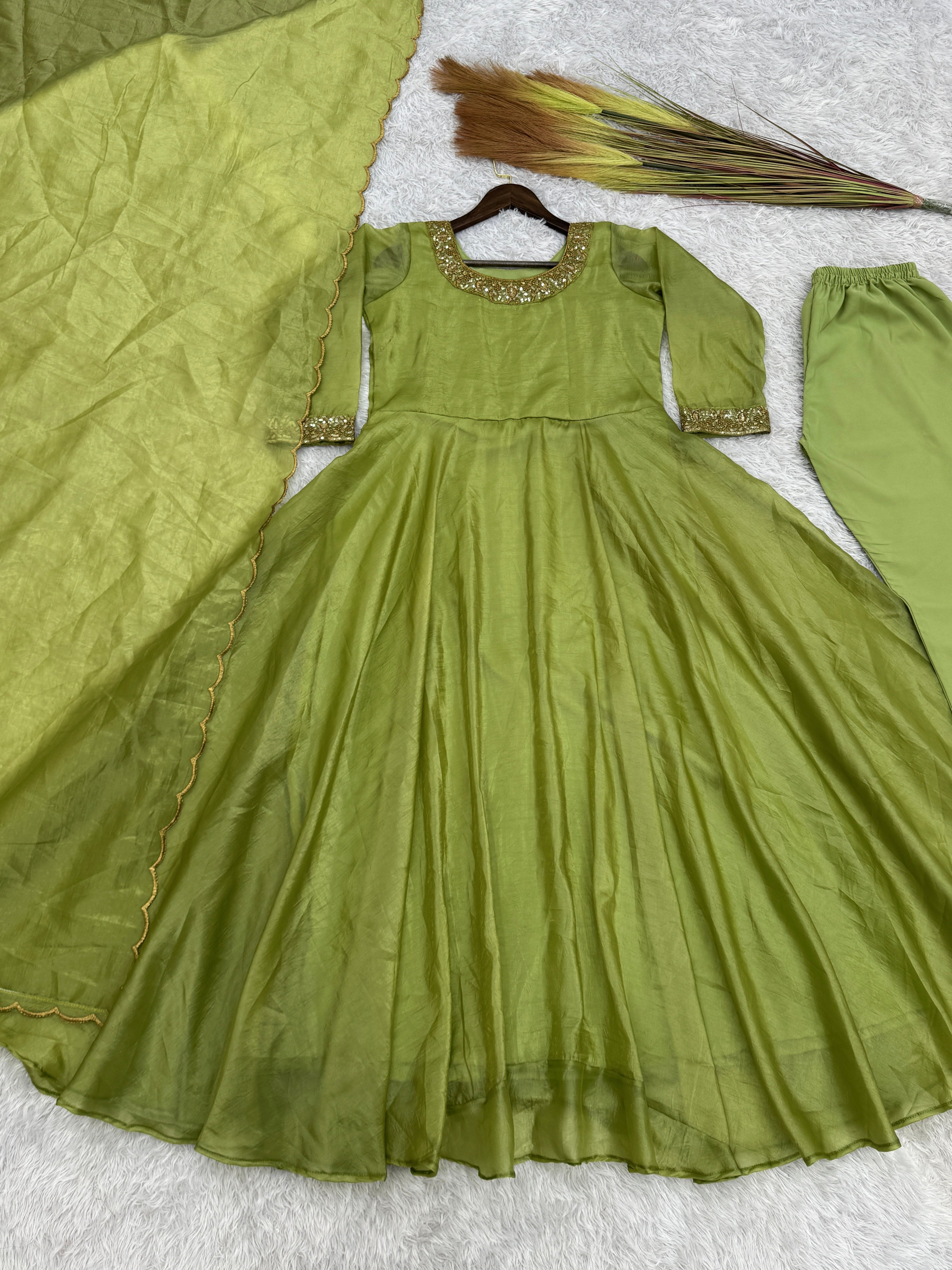 Party Wear Fancy Anarkali Gown - Pent With Dupatta