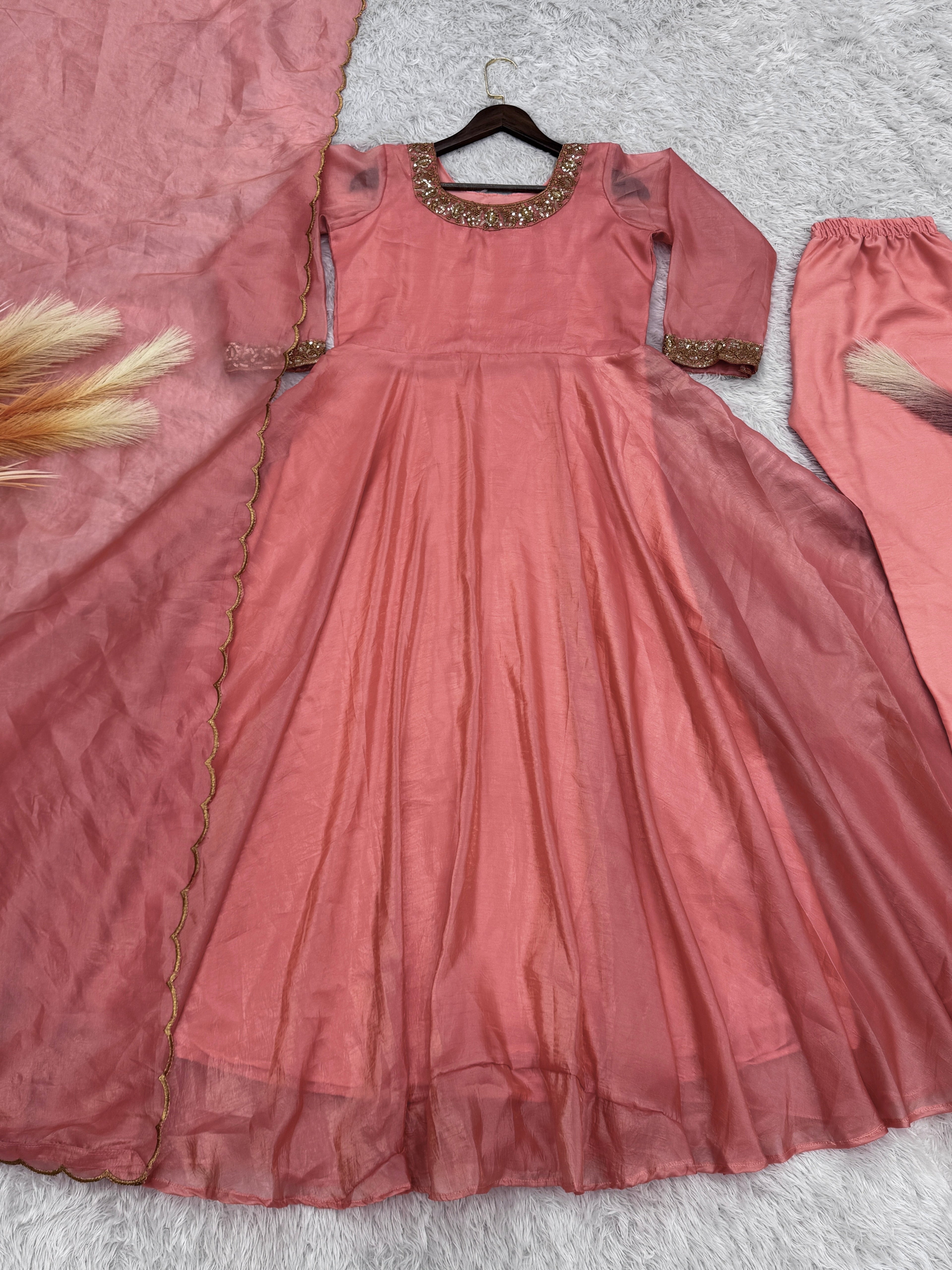 Party Wear Fancy Anarkali Gown - Pent With Dupatta