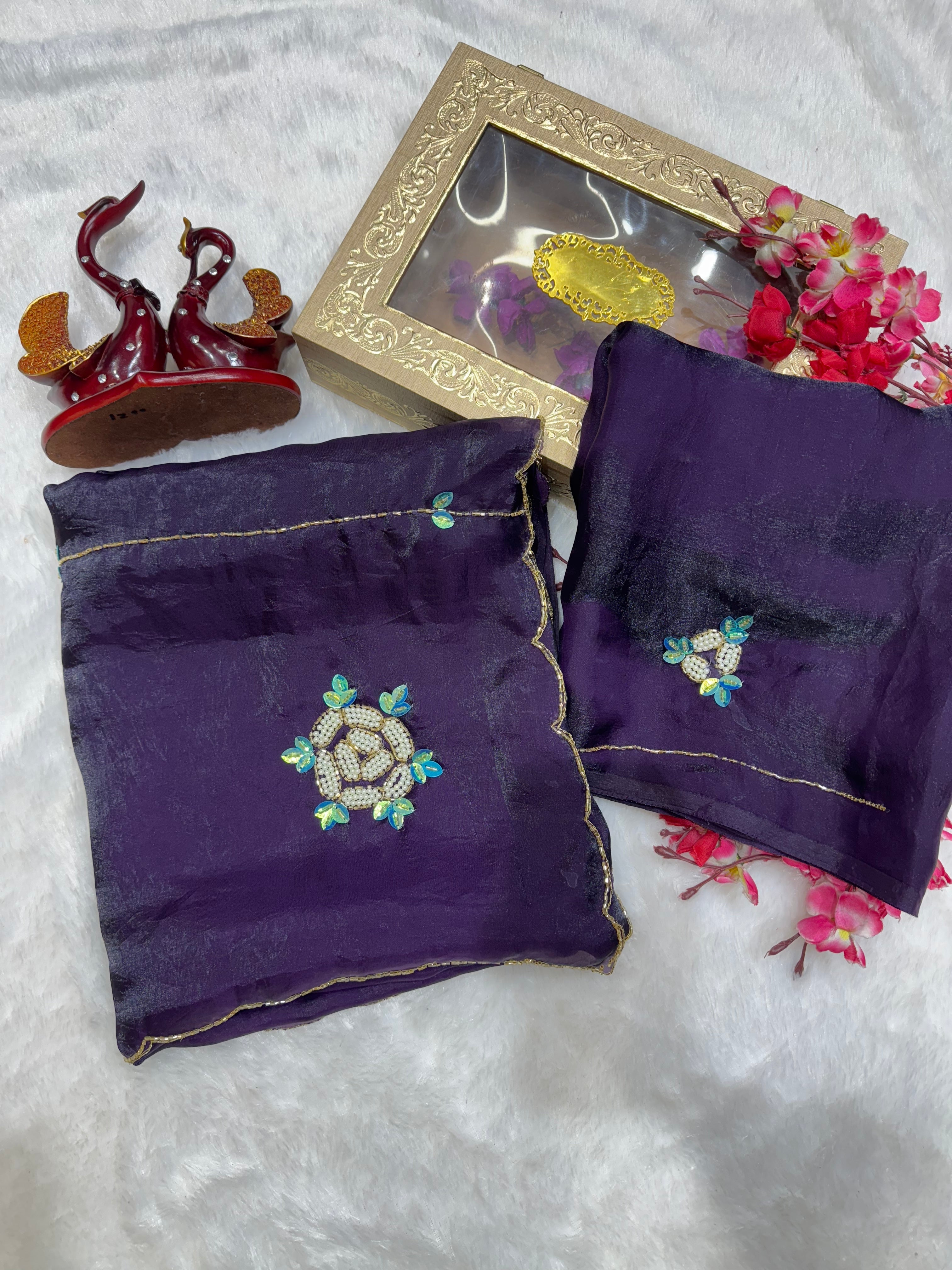 Party Wear Saree With Pearls And Katdana Handwork