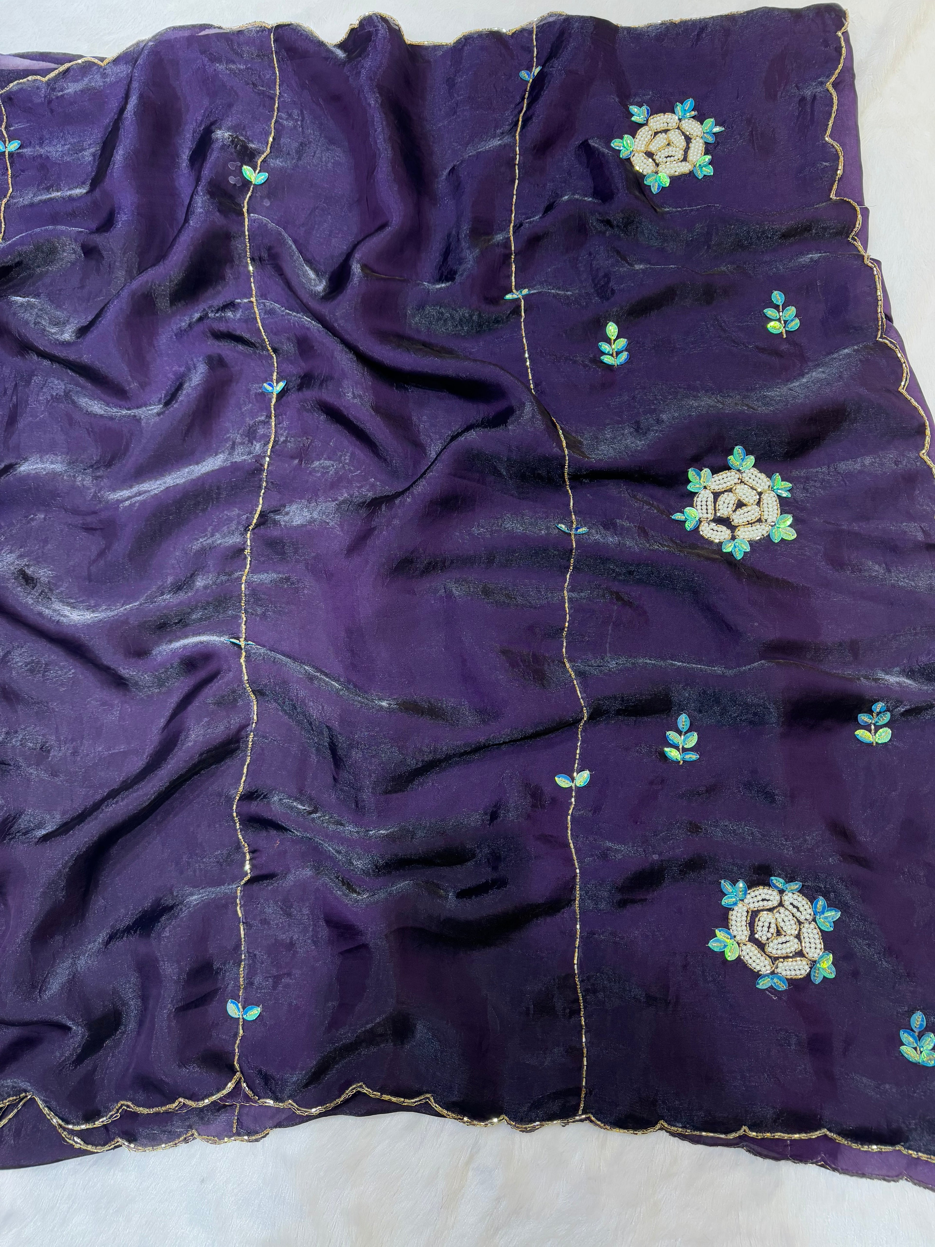 Party Wear Saree With Pearls And Katdana Handwork