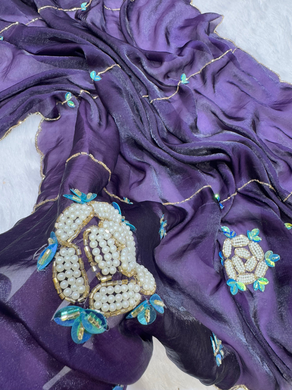 Party Wear Saree With Pearls And Katdana Handwork