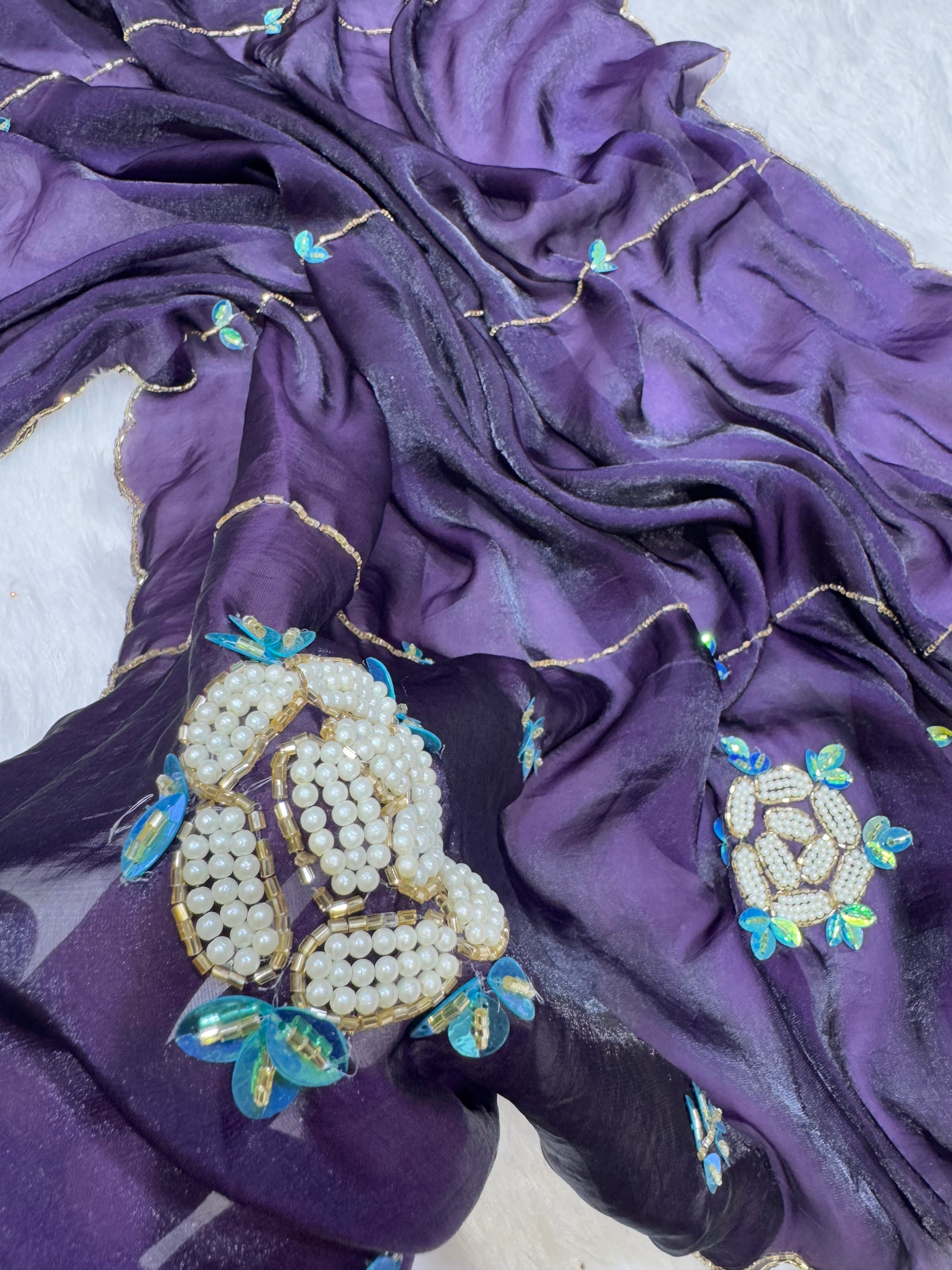 Party Wear Saree With Pearls And Katdana Handwork