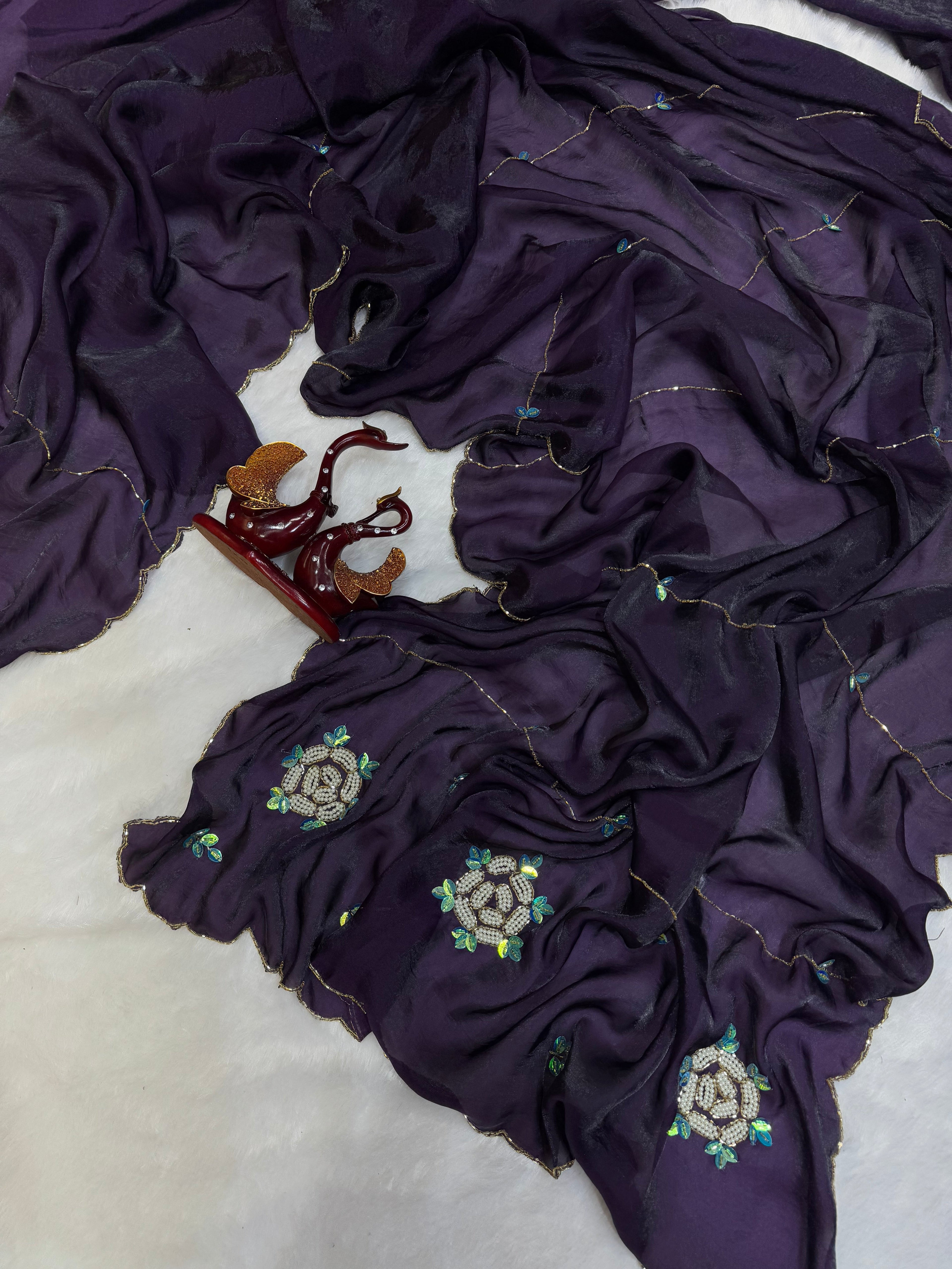 Party Wear Saree With Pearls And Katdana Handwork