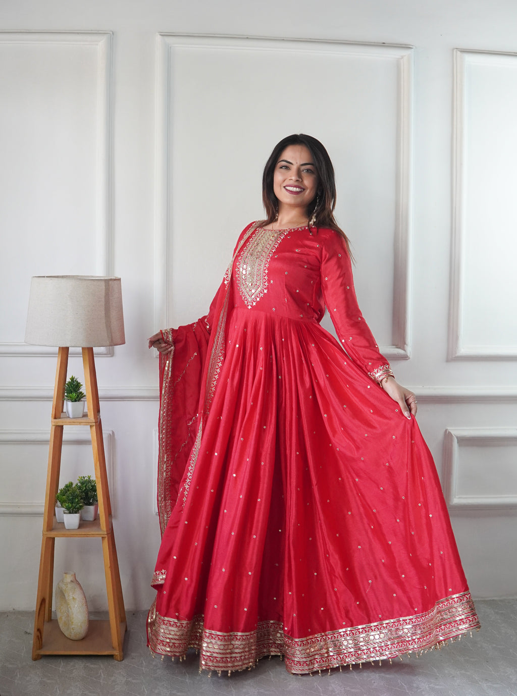 Designer Gown Pent & Dupatta With Embroidery Sequence Work