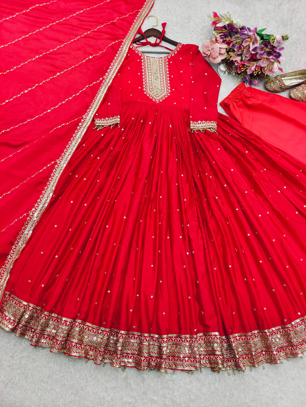 Designer Gown Pent & Dupatta With Embroidery Sequence Work