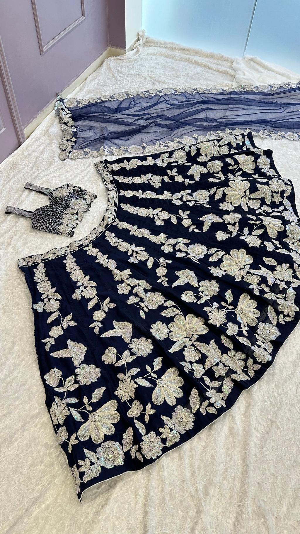 Designer Lehenga Choli With Rainbow Sequins & Dori work