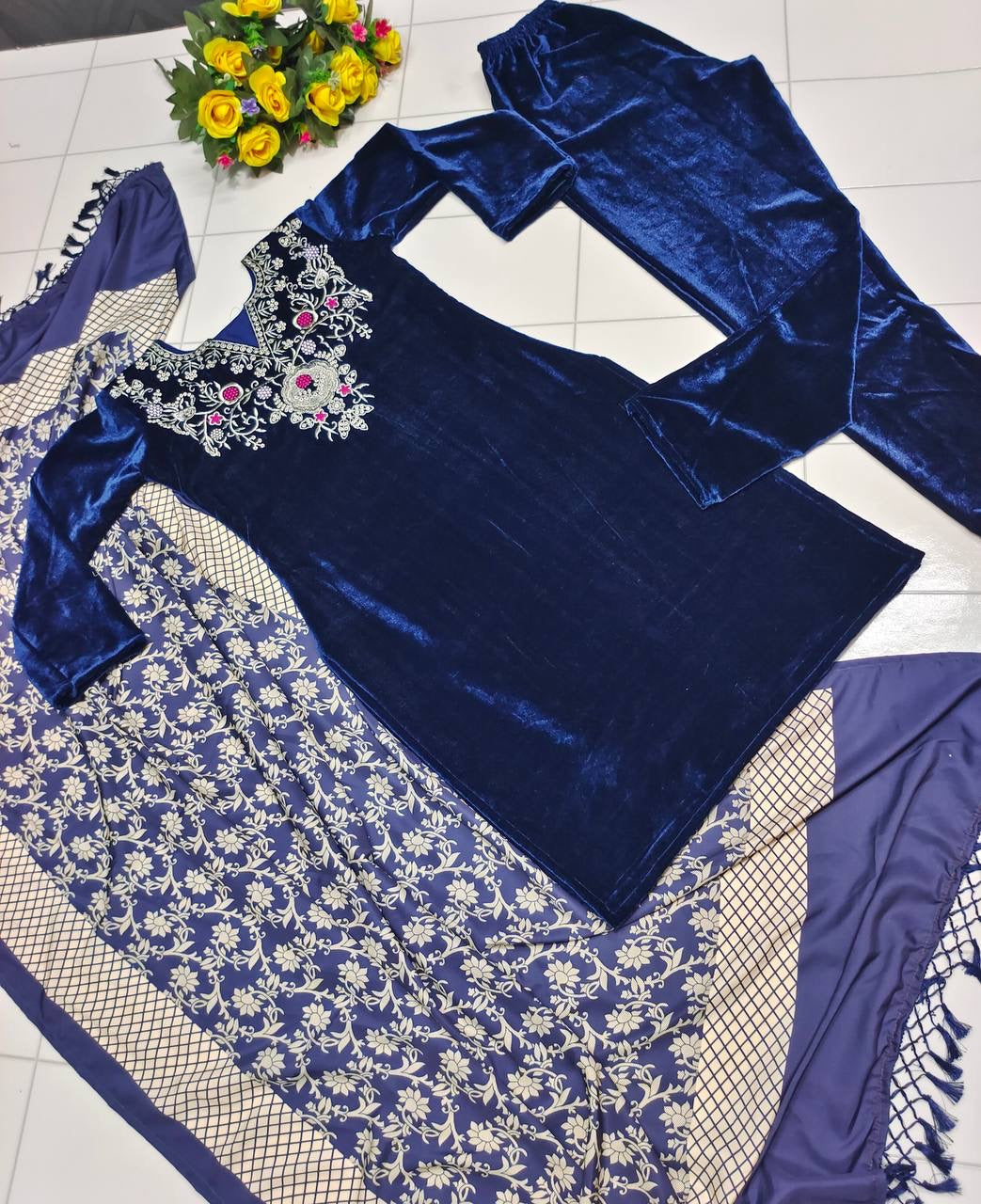 Beautiful Party Wear Top Bottom And Dupatta With Embroidery Work