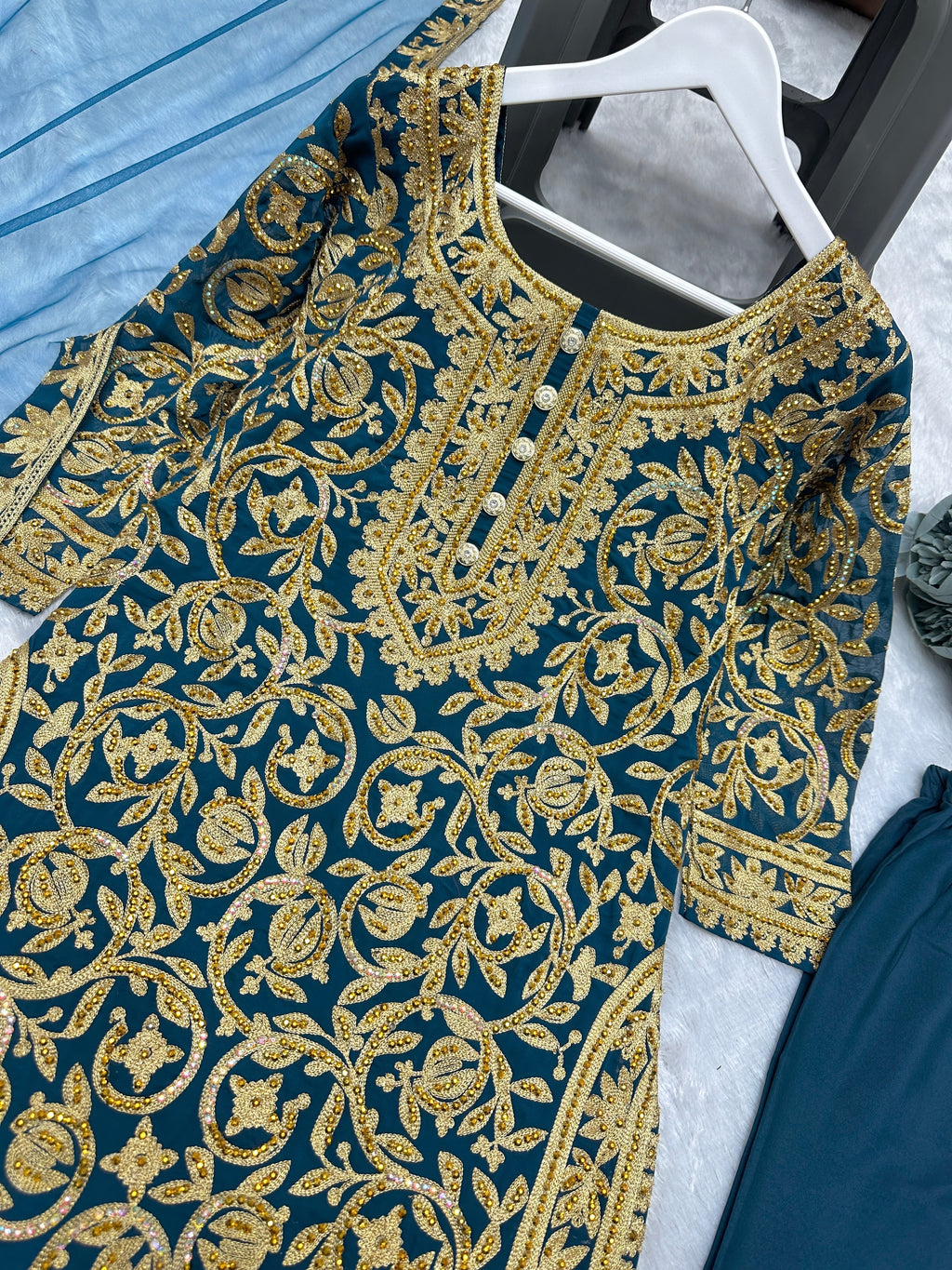 Beautiful Top - Bottom With Dupatta With Embroidery And Stone Hand Work