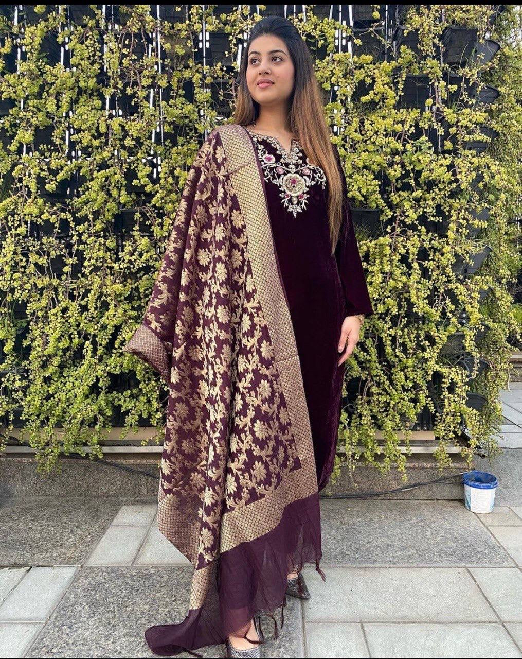 Beautiful Party Wear Top Bottom And Dupatta With Embroidery Work